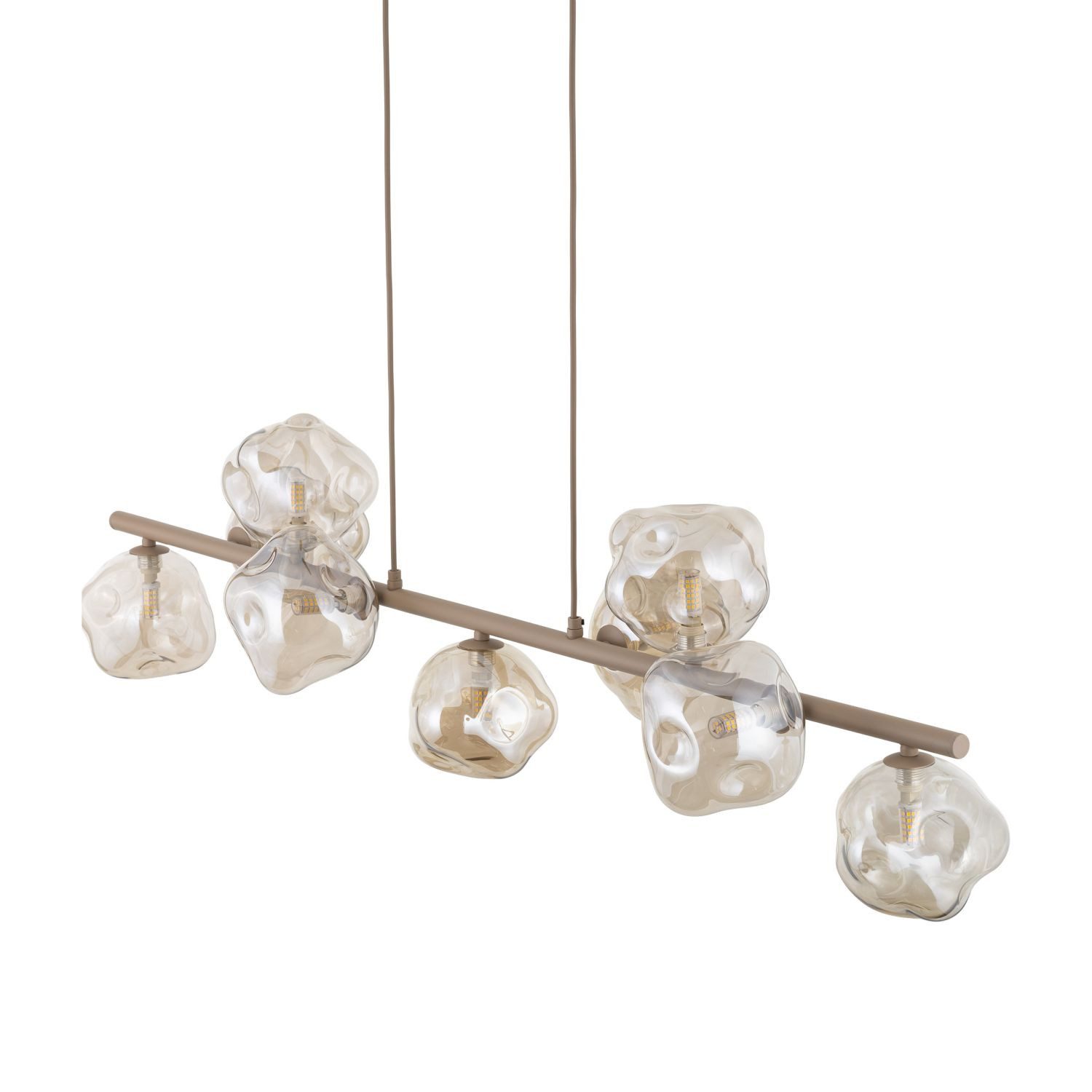 Licht-Erlebnisse Pendelleuchte UMERA, ohne Leuchtmittel, Metall Rauchglas G9 H: max. 141 cm Beige Cognac länglich Modern