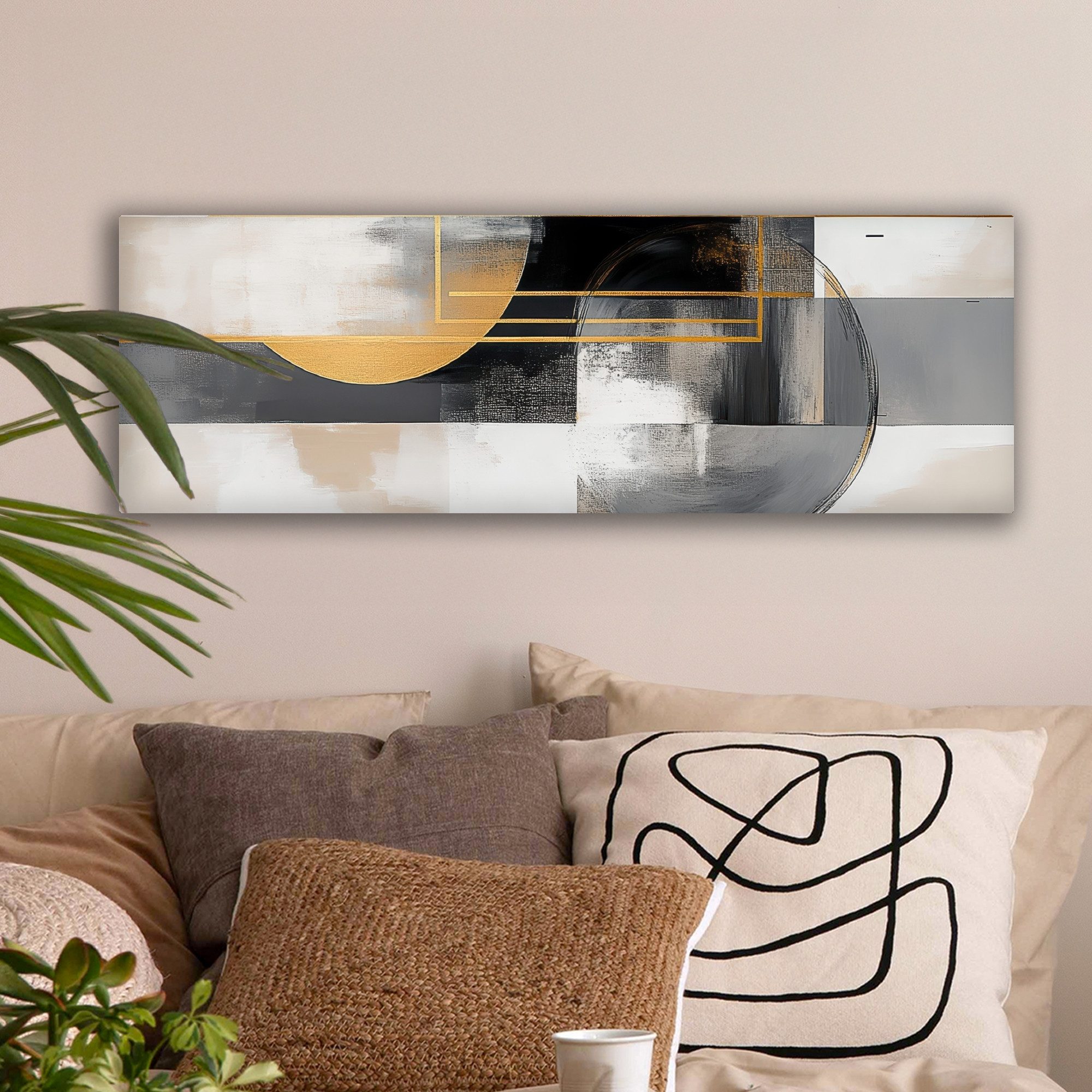 OneMillionCanvasses® Leinwandbild Panorama Abstrakt - Gold - Silber - Forme günstig online kaufen