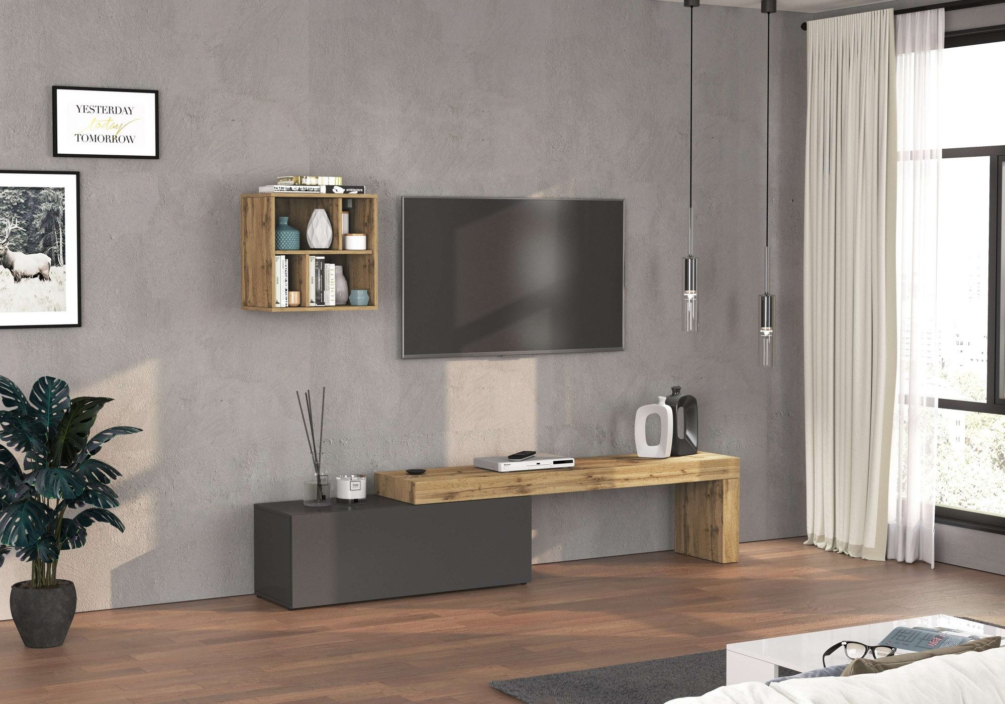 OTTO home TV-Wand Chronos TV-Set, Wohnwand – Elemente frei platzierbar, Made in Italy, (Set, 2-St., 2-er set), Lowboard Breite 240 cm, Hängeregal Breite 50 cm, Made in Italy