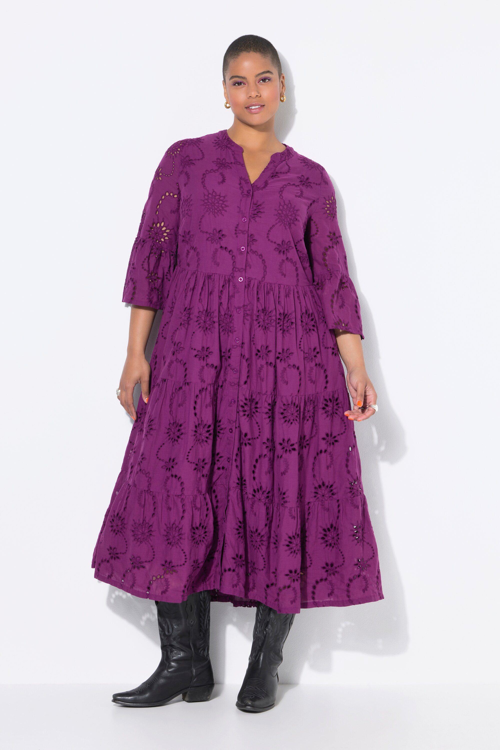 Studio Untold Maxikleid Maxikleid Lochstickerei Volants 3/4-Ärmel günstig online kaufen