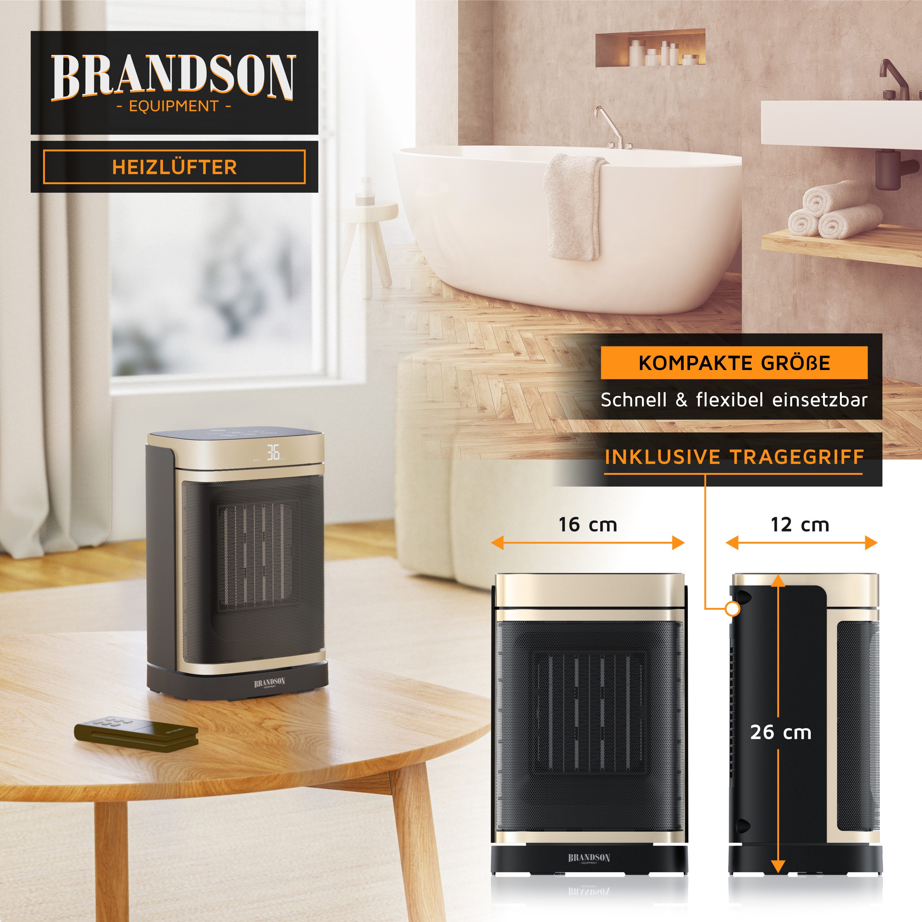 Brandson Heizlüfter Keramik Heizgerät, Oszillation, Timer, Fernbedienung, kompakt, 1500 W, energiesparend, Preisträger 2025, Thermostat, Überhitzungsschutz – Bild 4 von 5