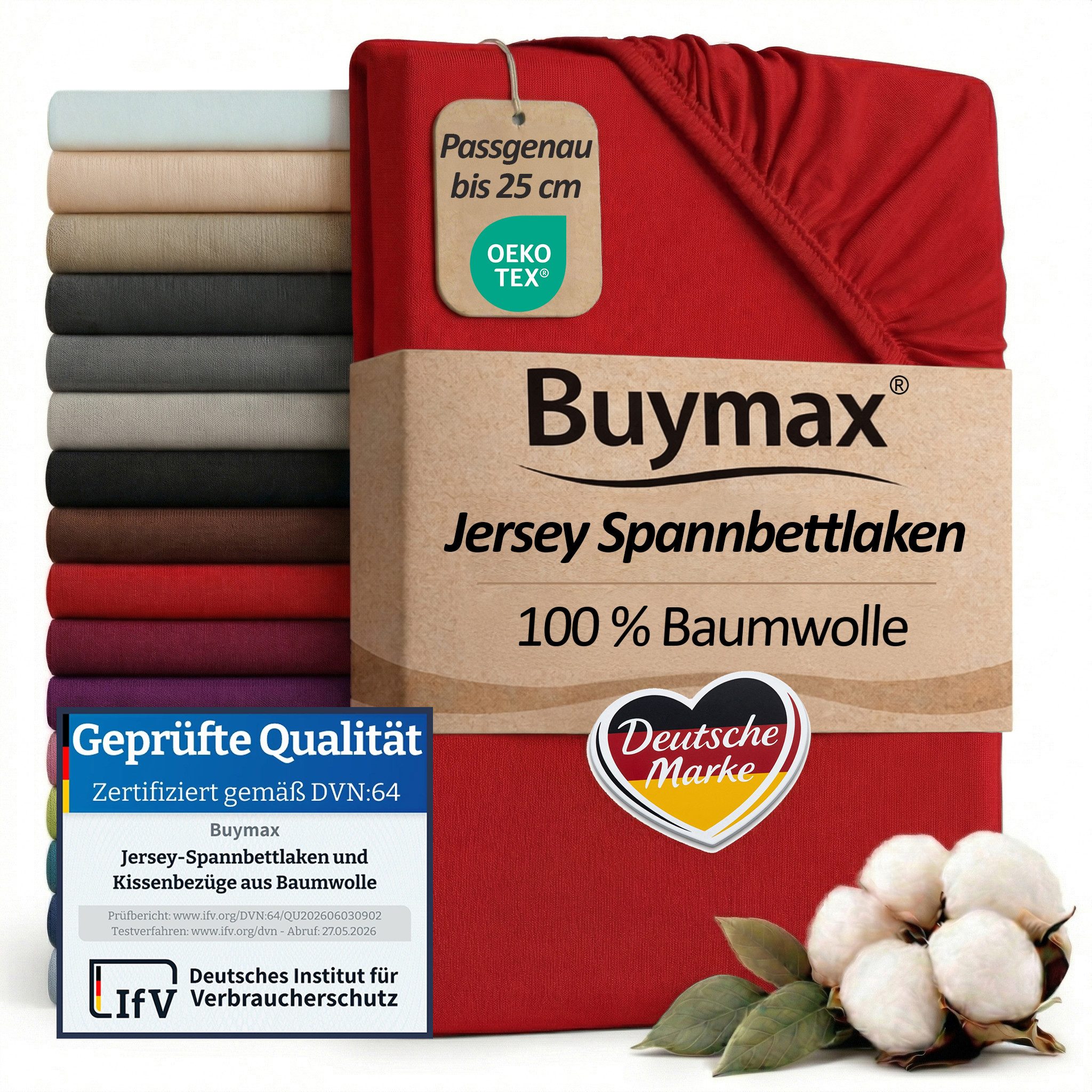 Buymax Spannbettlaken Buymax Jersey aus 100% Baumwolle, Jersey, Gummizug: Rundumgummi, (1 Stück), Pflegeleicht und Atmungsaktiv in Verschiedenen Farben und Größen