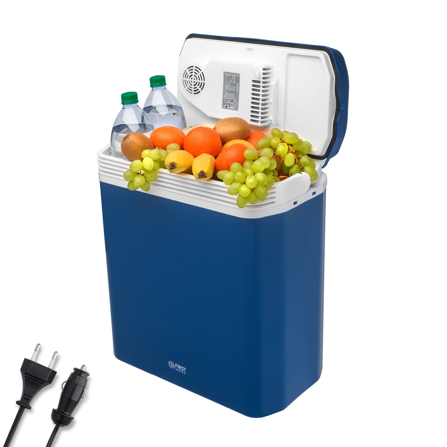TZS FIRST AUSTRIA Elektrische Kühlbox 24L, Mini-Kühlschrank, 12V /230V Anschluss, 12-V-Stecker fürs Auto, für Camping, Festivals, Reisen, mit Kühl- und Warmhaltefunktion