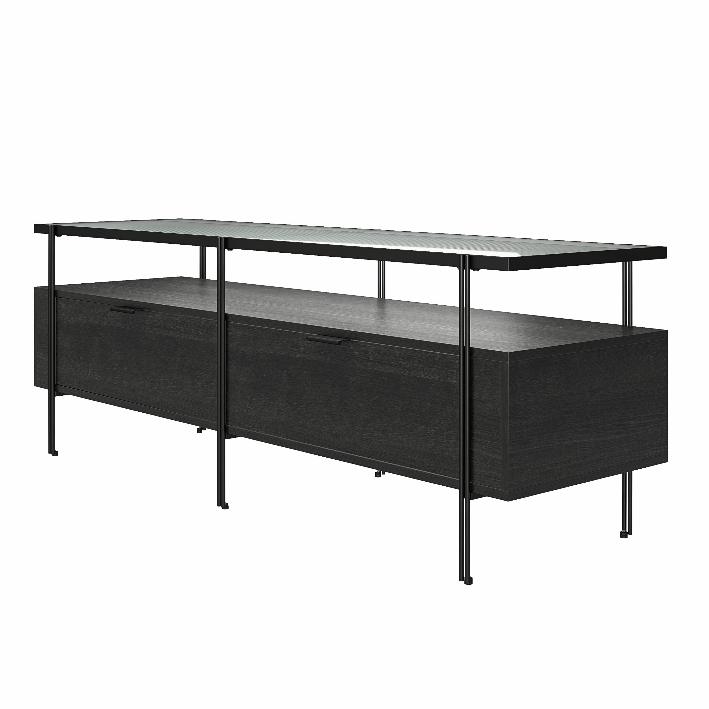 loft24 Lowboard Wainwright, Fernsehschrank mit 2 Schubladen und Glasplatte, Breite 140 cm