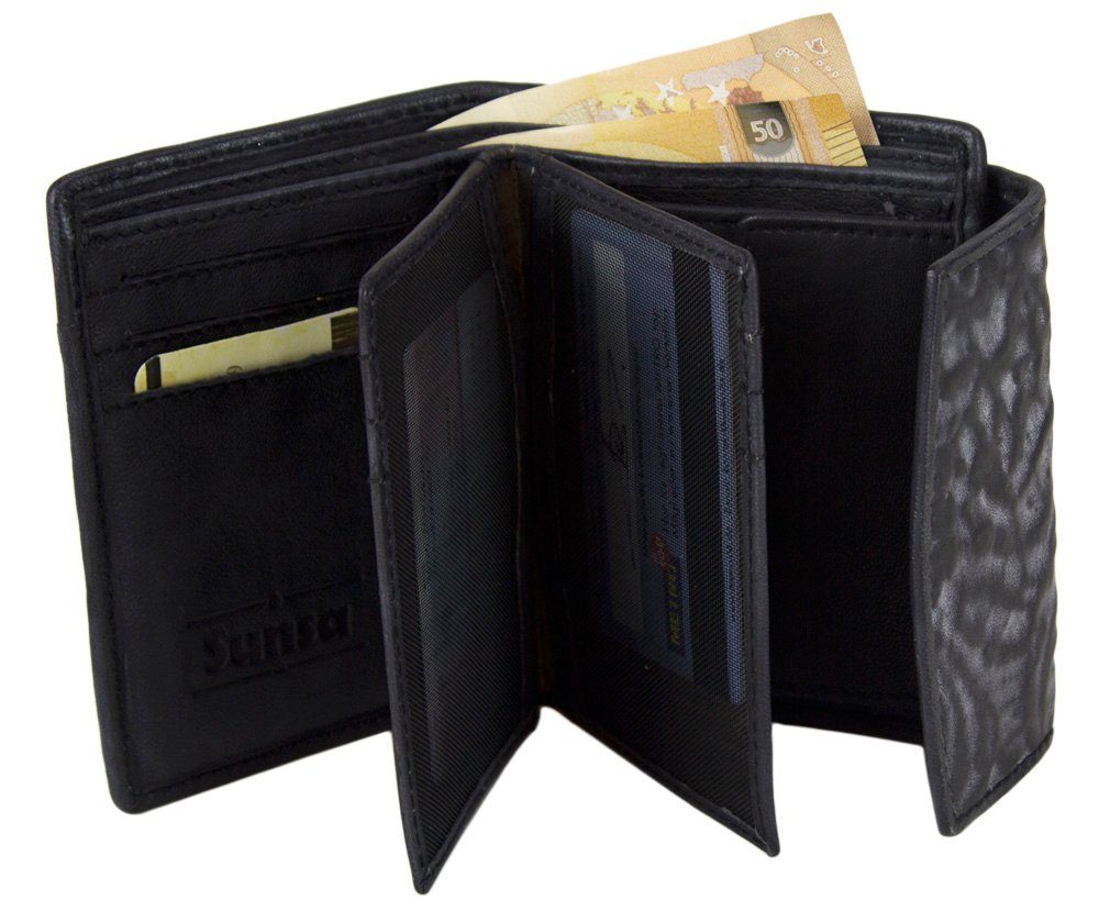 Vintage Vintage Sunsa Style, Leder Leder, schwarz Geldbeutel Portemonnaie Kleine Geldbörse Damen, mit echt zeitlos RFID-Schutz, Brieftasche