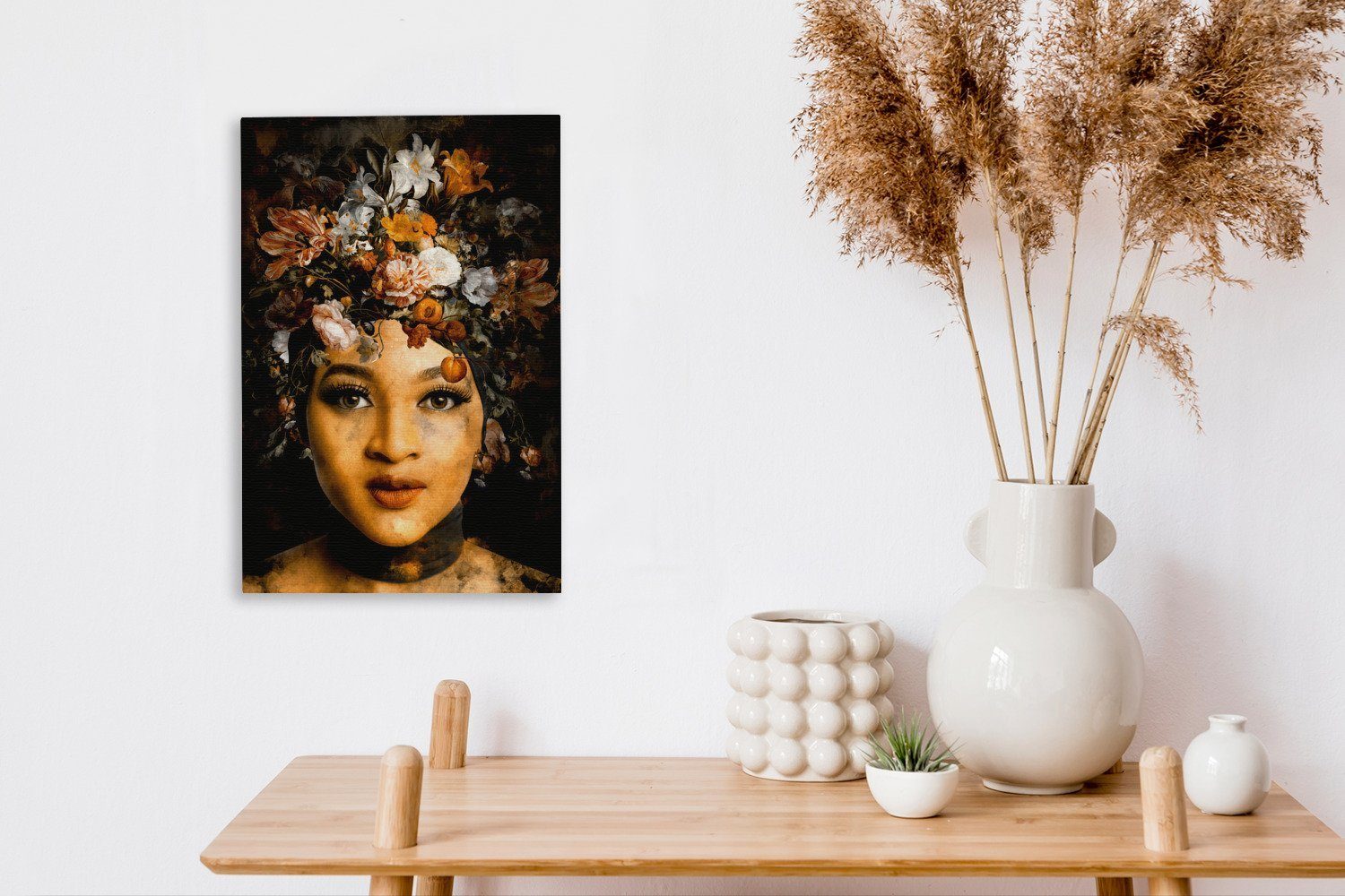 OneMillionCanvasses® Leinwandbild cm Zackenaufhänger, bespannt inkl. fertig - Gemälde, Leinwandbild Blumen Gold, 20x30 (1 St), Frauen 