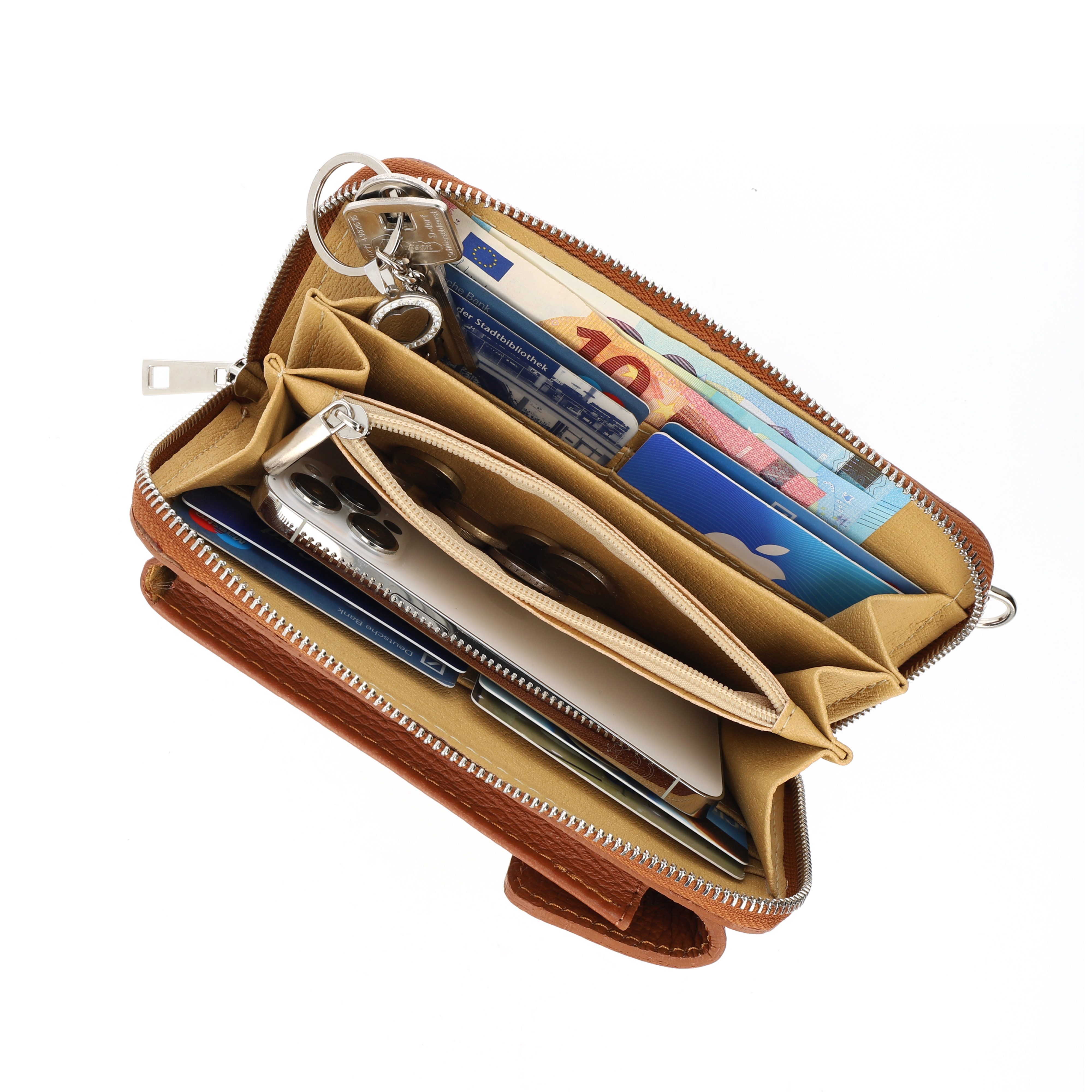 Handytasche mit Geldbörse zum Umhängen, Handytasche Leder, Umhängetasche Damen