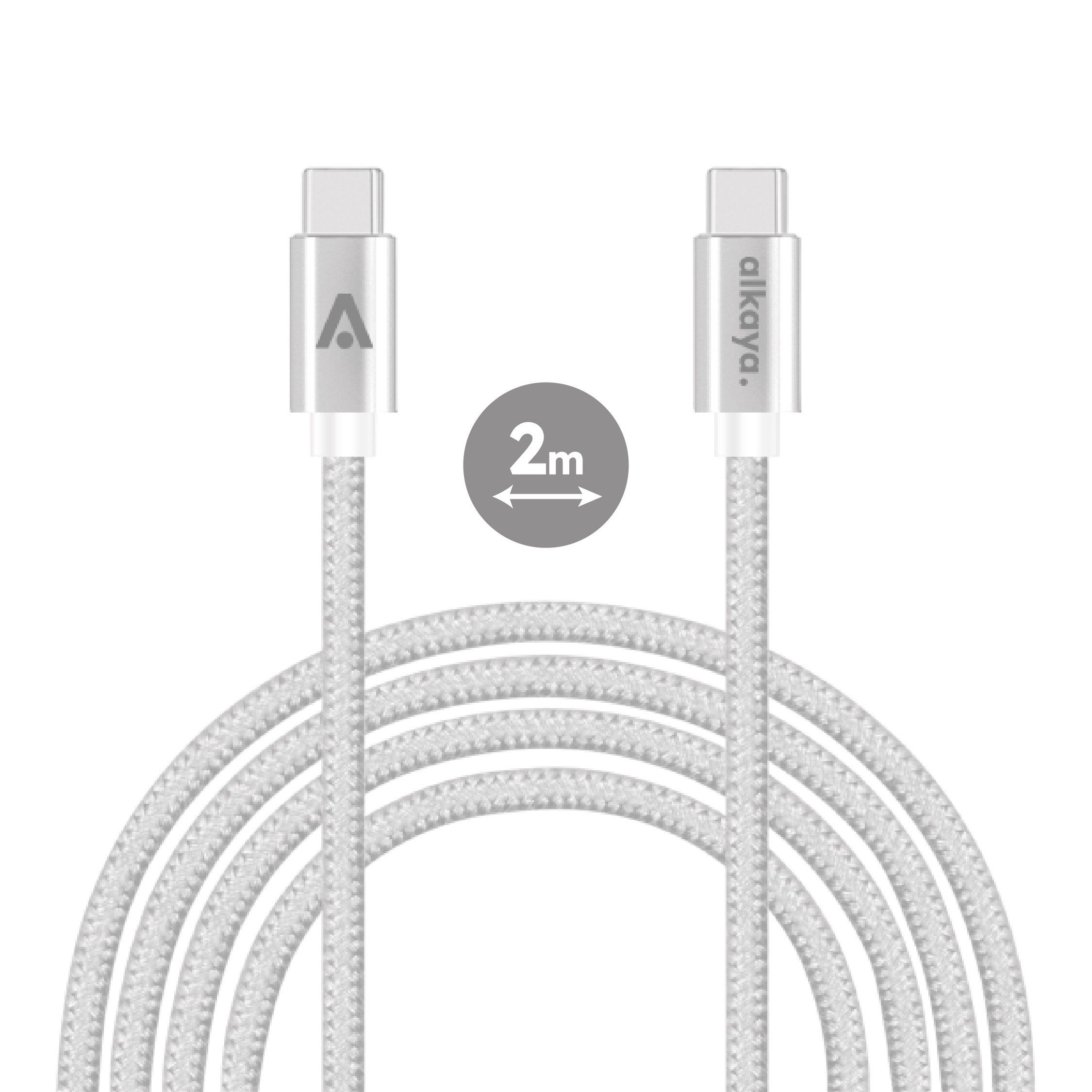 alkaya. Ladekabel, Geflochten, USB-C, 2m, 60 W, Schwarz Smartphone-Kabel, 2m Ladekabel, geflochtenes und samtiges Material