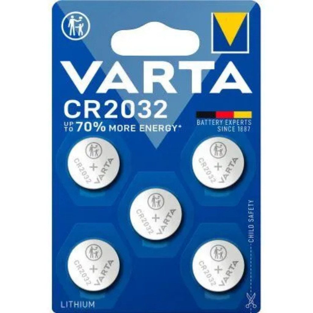 VARTA 5 VARTA Knopfzellen CR2032 3,0 V Knopfzelle, (5 St), perfekt für Fernbedienungen, Uhren, Fitnesstracker & mehr