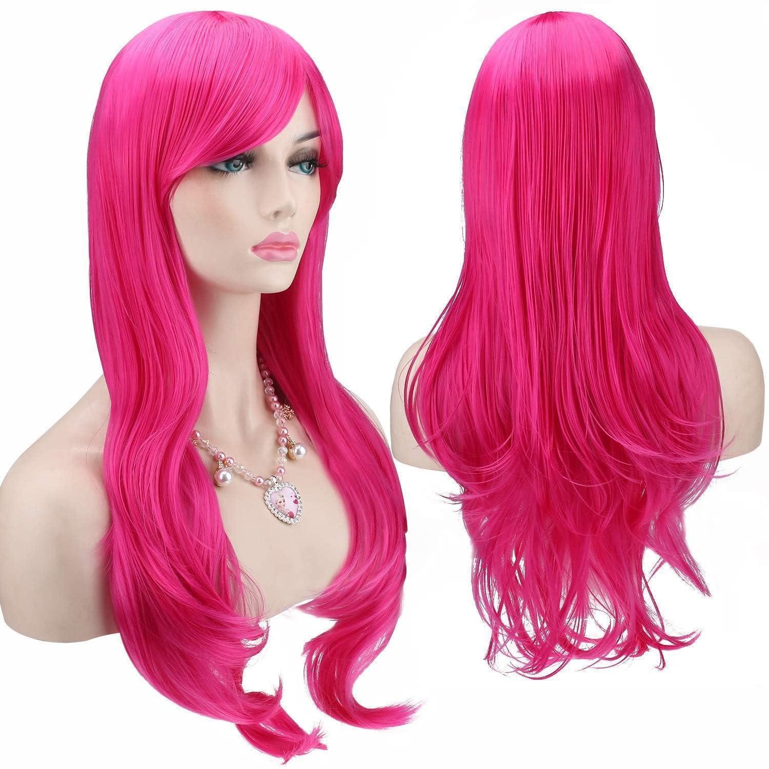Kostüm-Perücke Perücke Cosplay 70cm gewellt lockig Pony rosa Anime Rosenrot