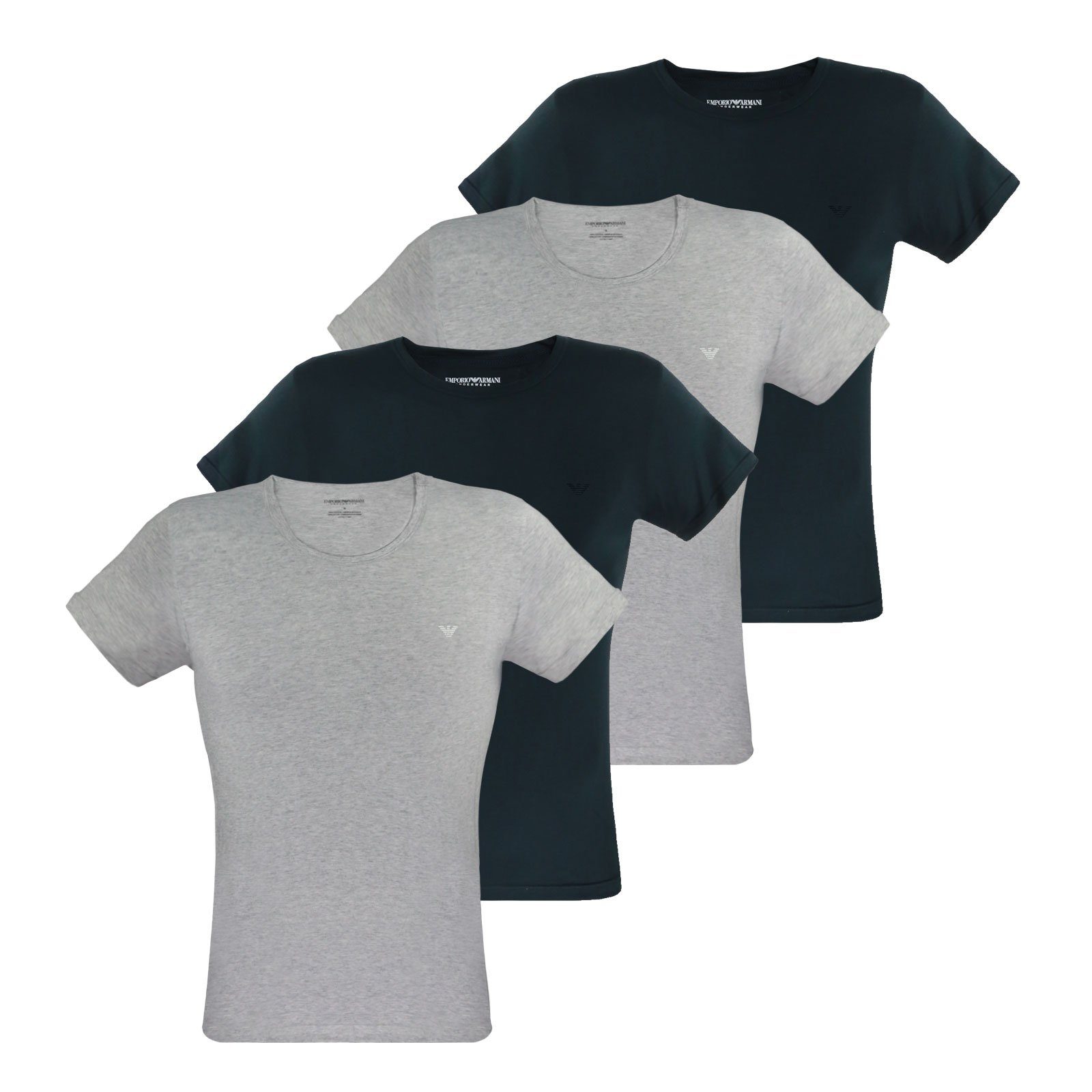 Emporio Armani Unterziehshirt Crew-Neck Pure Cotton (4-St) mit kleinem Logo auf der linken Brust 15935 marine / melange grey