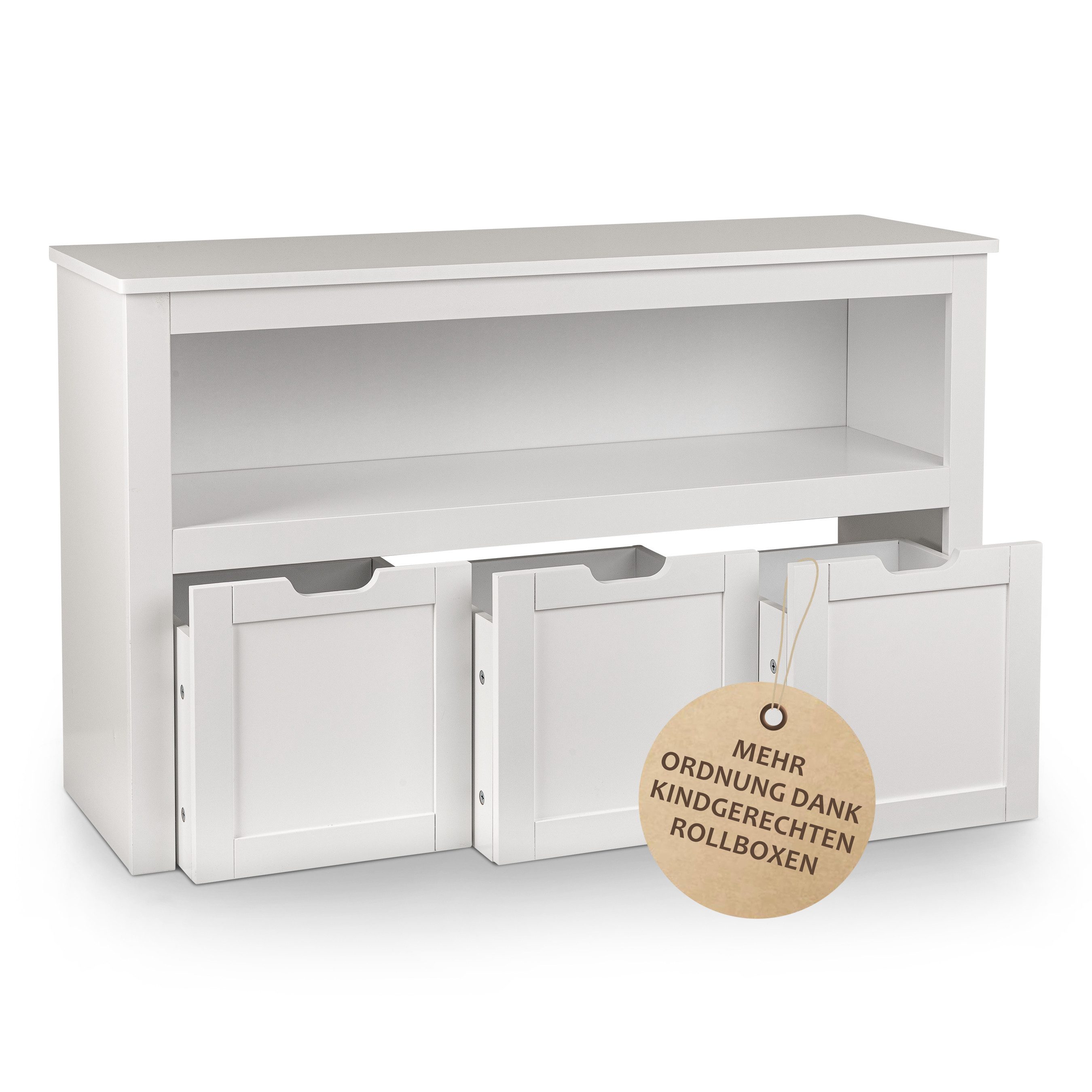 ONVAYA Sideboard mit Rollboxen - Bücherregal-Kuscheltier Aufbewahrung