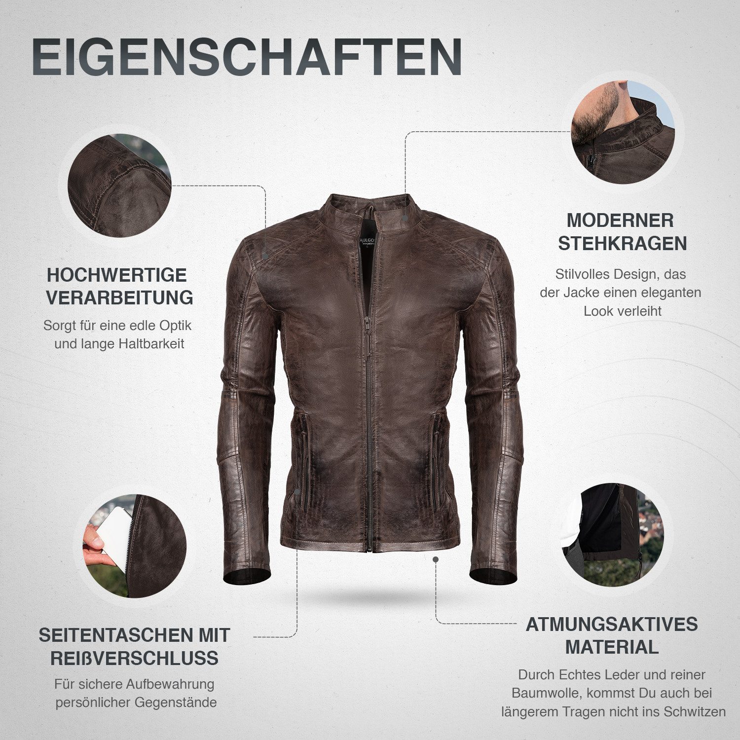 PAULGOS Lederjacke Herren Jacke Übergangsjacke Biker Look 100% Echtleder D3 günstig online kaufen