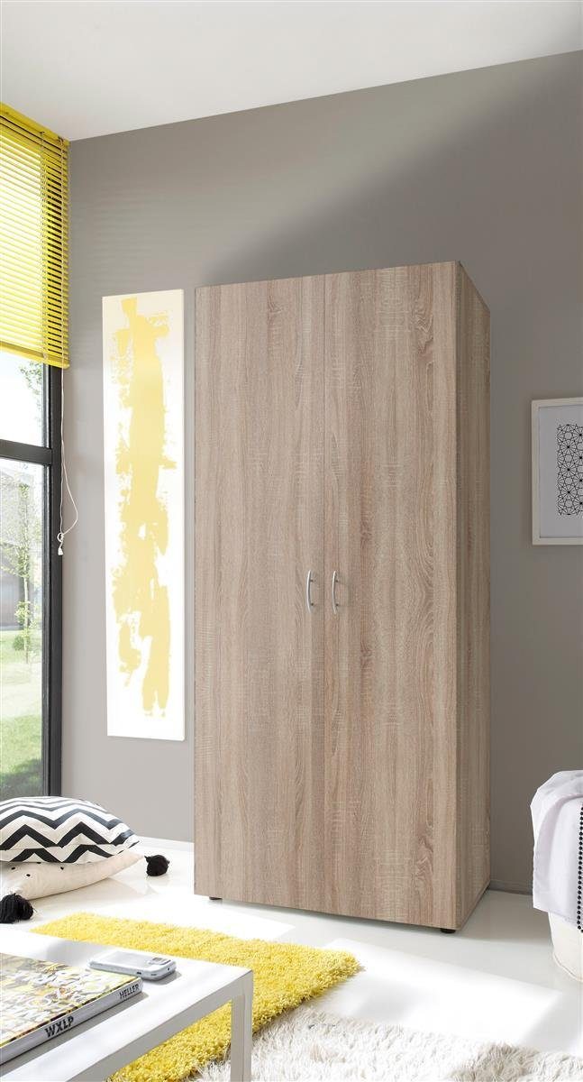 möbelando Kleiderschrank Hamina Moderner Kleiderschrank aus Spanplatte in Sonoma-Eiche Nachbildung mit 2 Holztüren, 1 Konstruktionsboden und 1 Kleiderstange. Breite 80 cm, Höhe 177 cm, Tiefe 52 cm