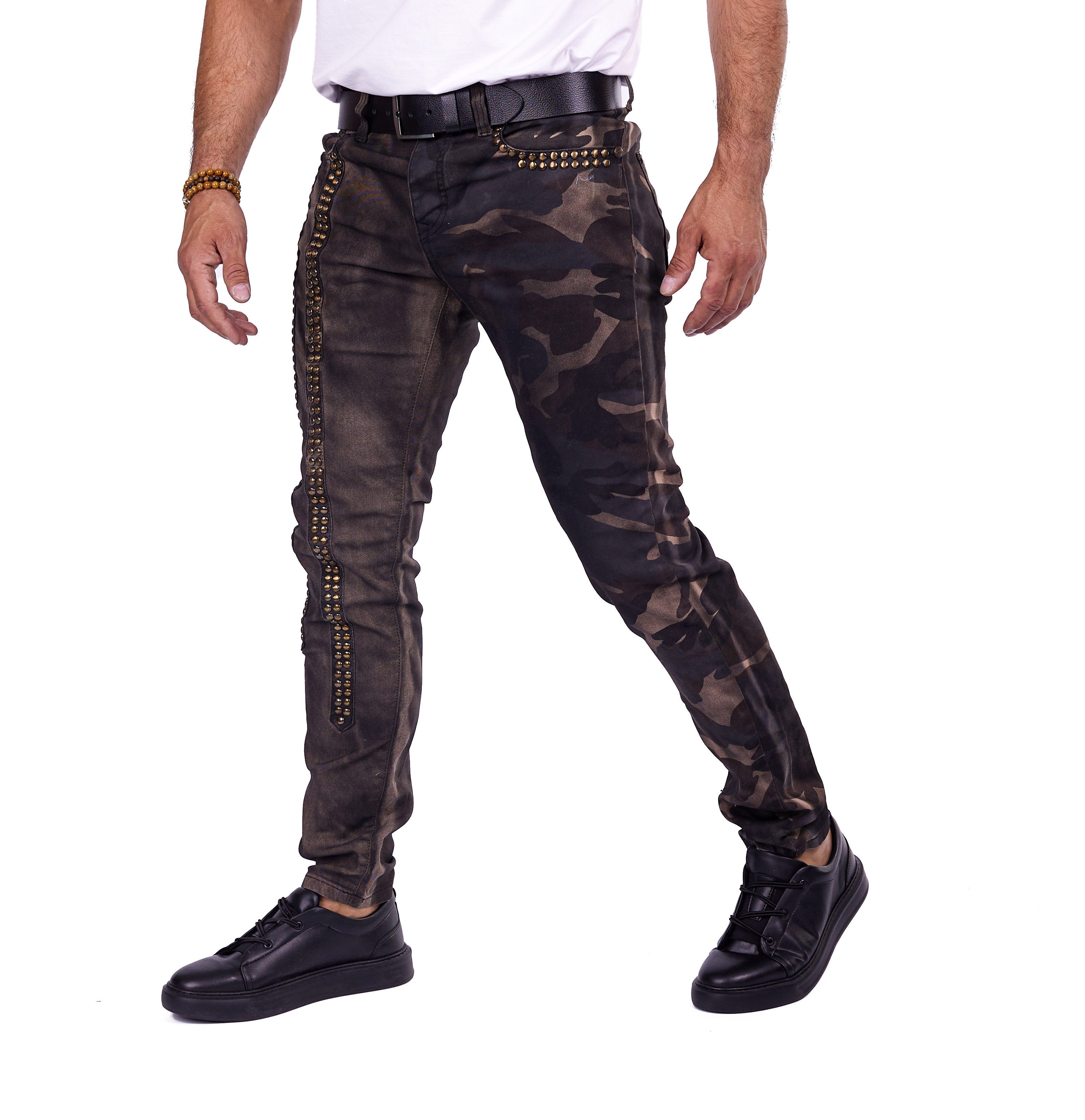 KINGZ Slim-fit-Jeans KINGZ Military Jeans im Batik-Look Batik Waschung