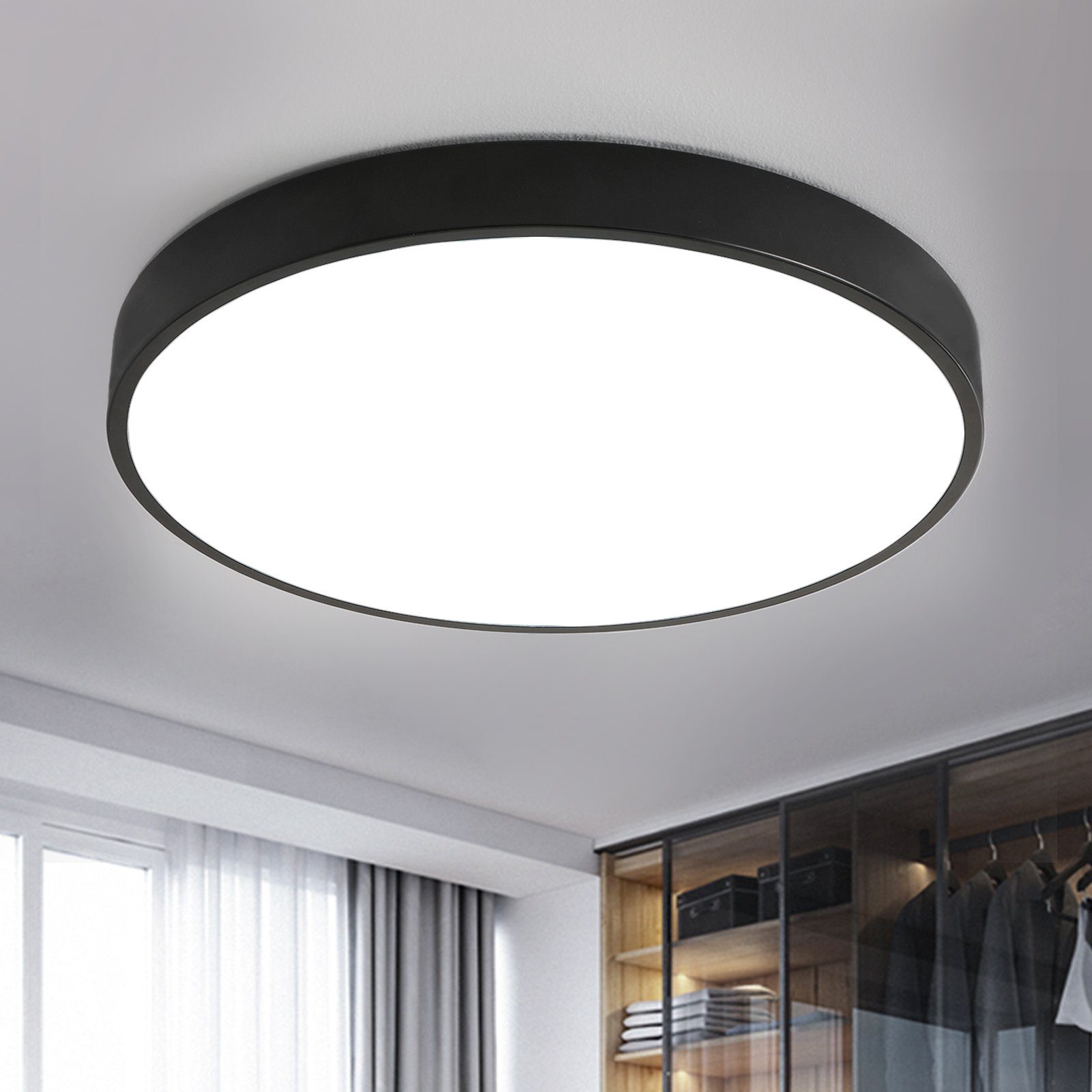 fest 3000K, LED Rund Küche Flur Deckenlampe Wohnzimmer Büro Schlafzimmer 40*40*4cm Flach Natsen integriert, Diele 36W, Warmweiß Schwarz Deckenleuchte lampe, LED für