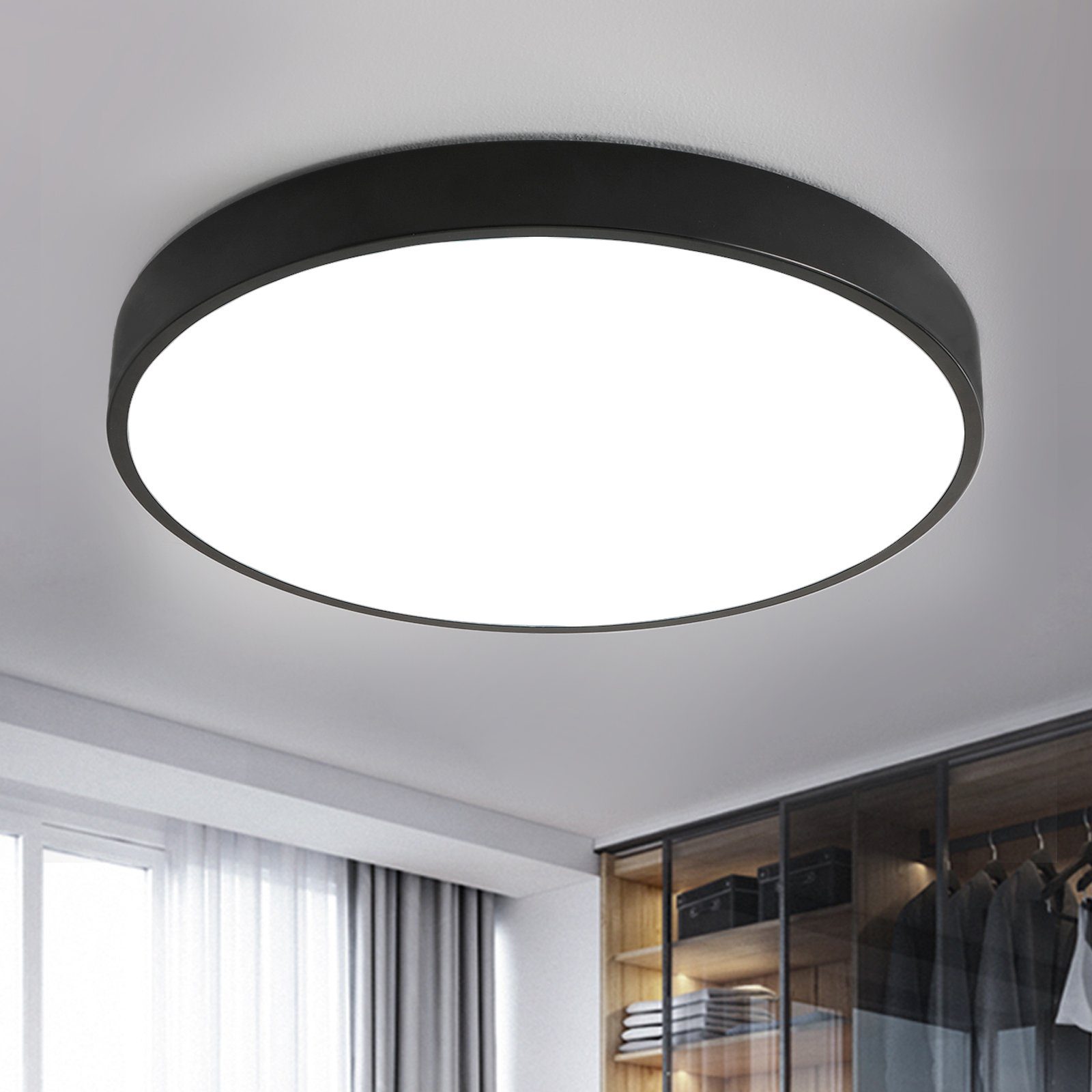 für integriert, Schlafzimmer Rund 36W, Warmweiß 3000K, fest Diele lampe, Flach Deckenleuchte Deckenlampe LED Natsen Wohnzimmer Flur Küche Schwarz LED 40*40*4cm Büro