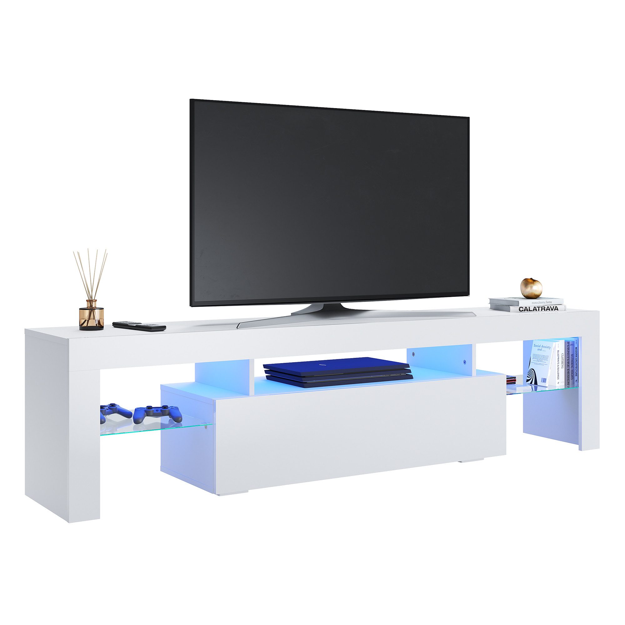 SONNI Lowboard Lowboard TV Board, Der moderne TV-Schrank, Weiß/Schwarz TV Lowboard 130/160/180 cm