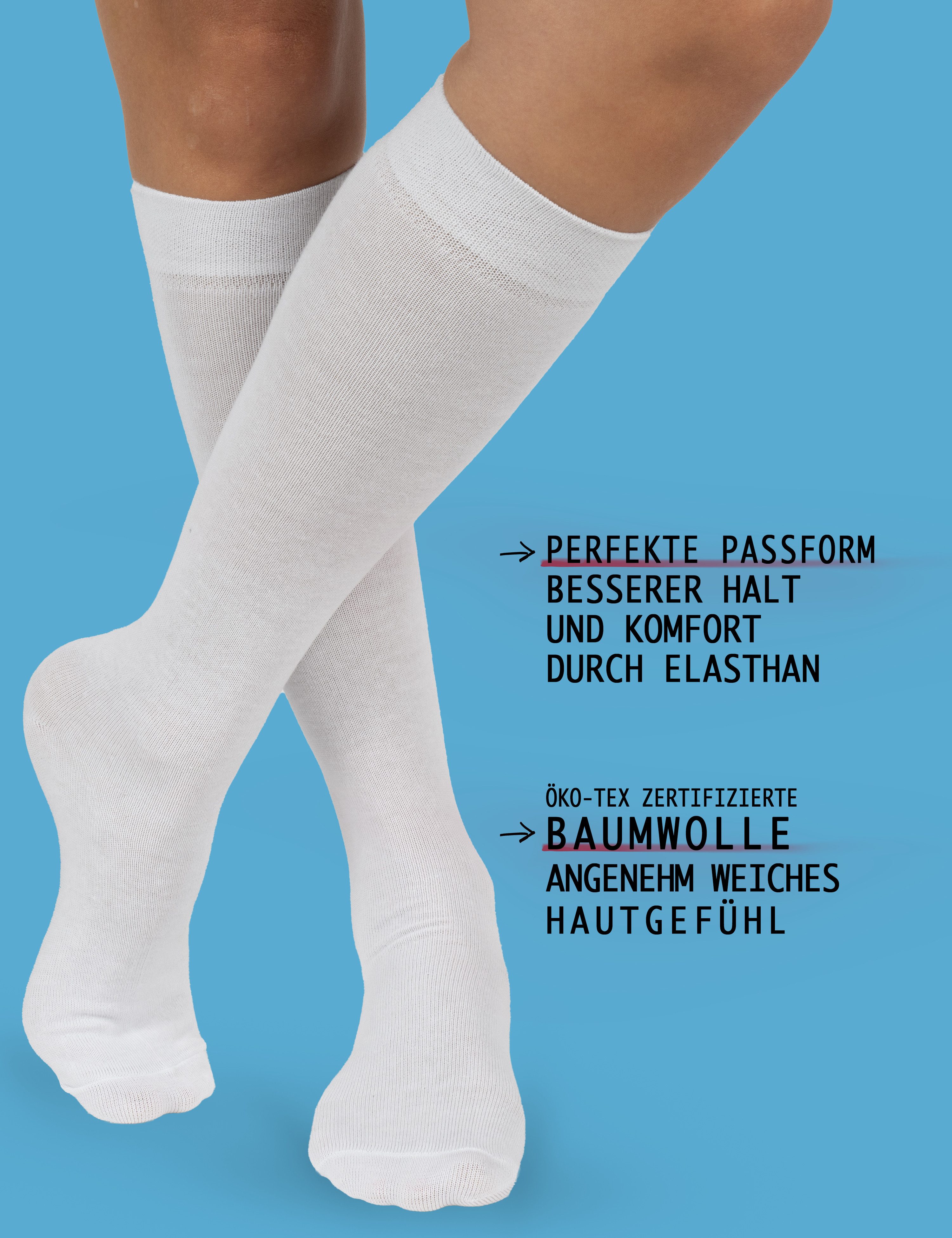 OCERA Kniestrümpfe 5 Paar für Damen & Herren (unisex) in verschiedenen Farben Weiß 43/46 (5-Paar)
