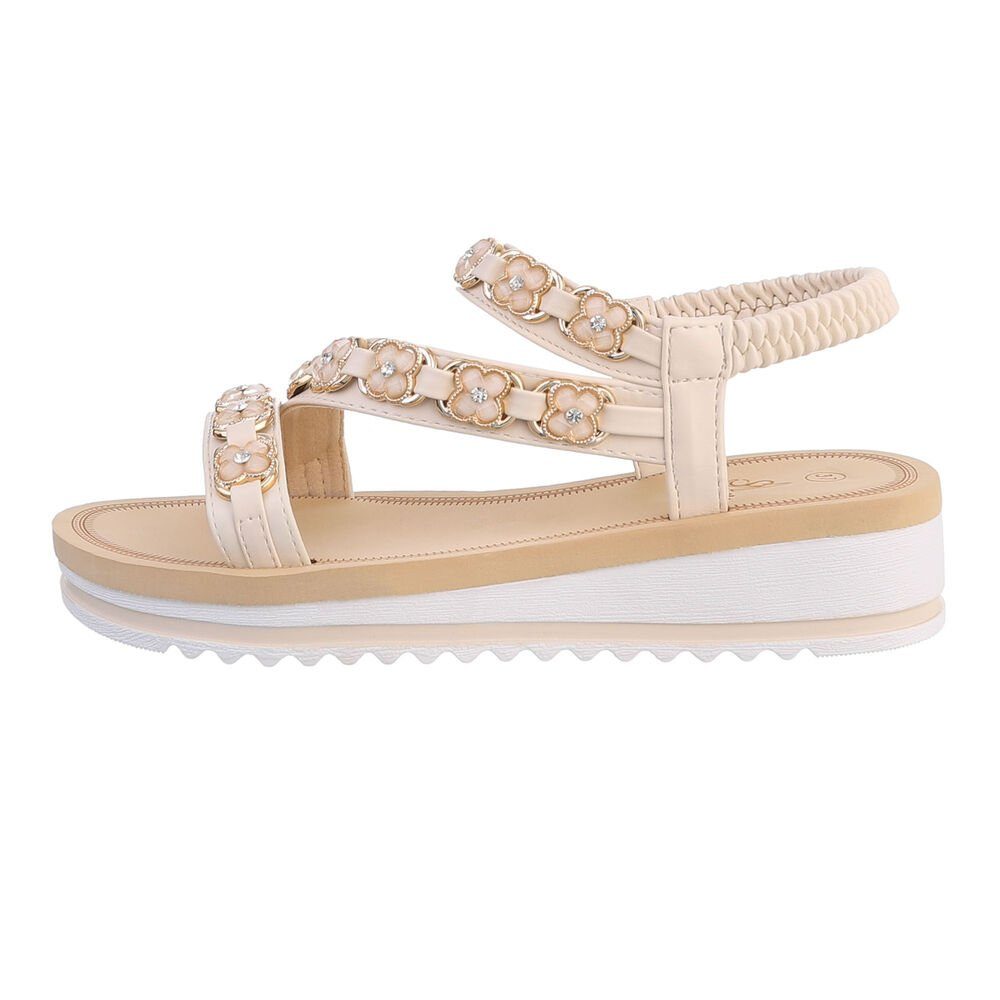 Ital-Design Damen Freizeit Riemchensandalette Keilabsatz/Wedge Keilsandaletten in Beige