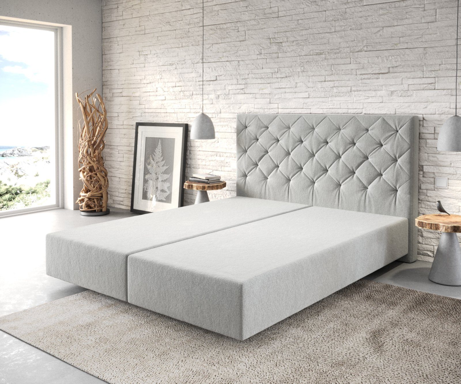 DELIFE Boxspringbett Dream-Great, Mikrofaser Silbergrau 160x200 cm