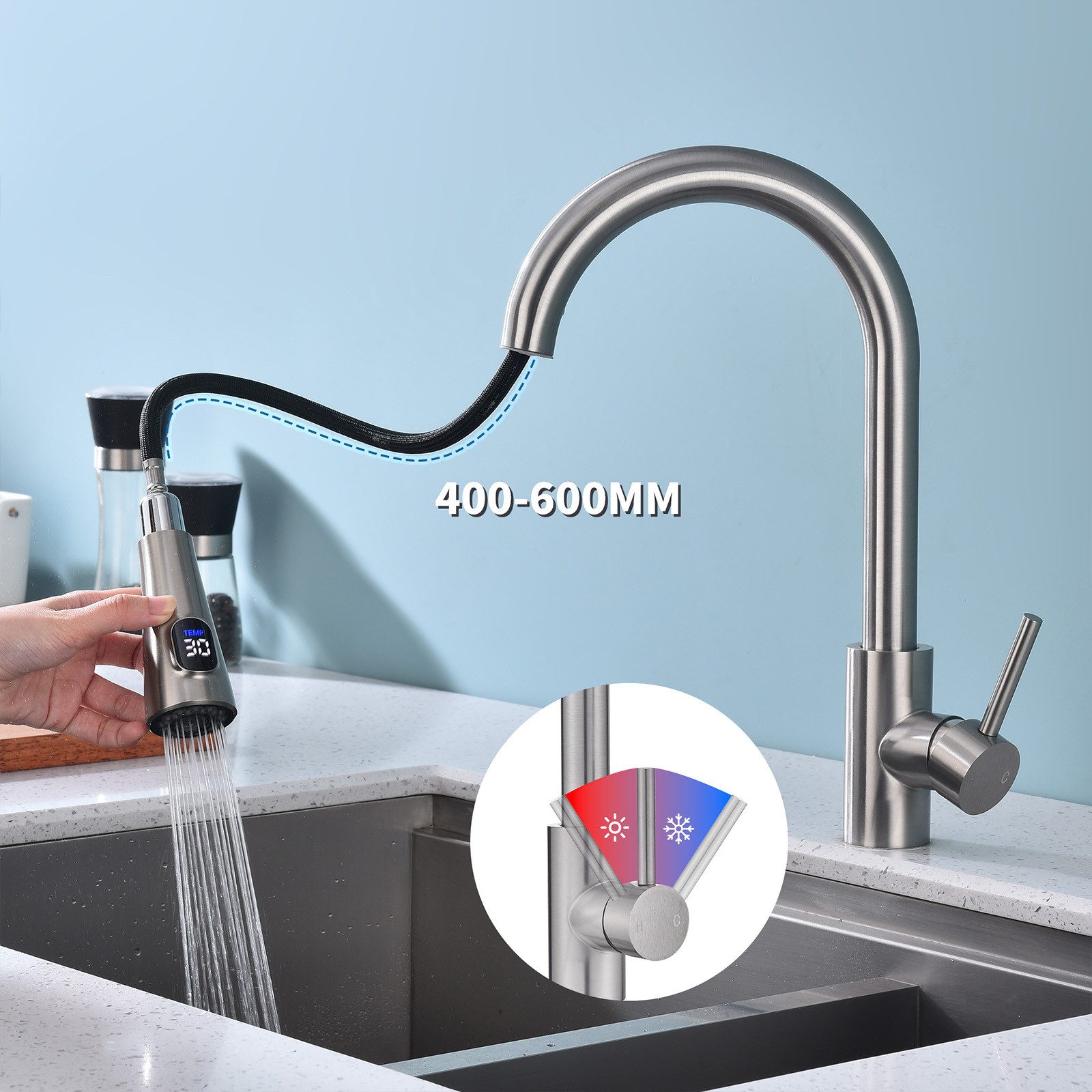 HOMELIVE Spültischarmatur mit brause ausziehbar 360° Küchenarmatur LED Digi günstig online kaufen