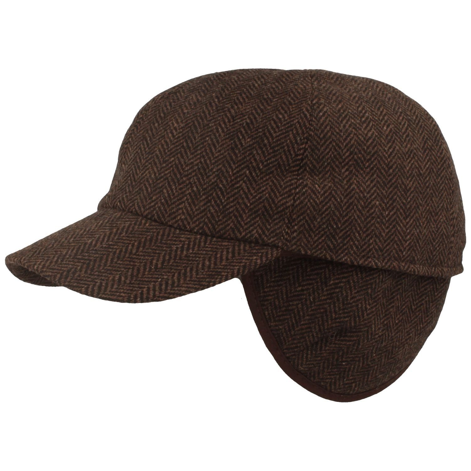 Breiter Baseball Cap mit Fischgrätmuster und Ohrenschutz