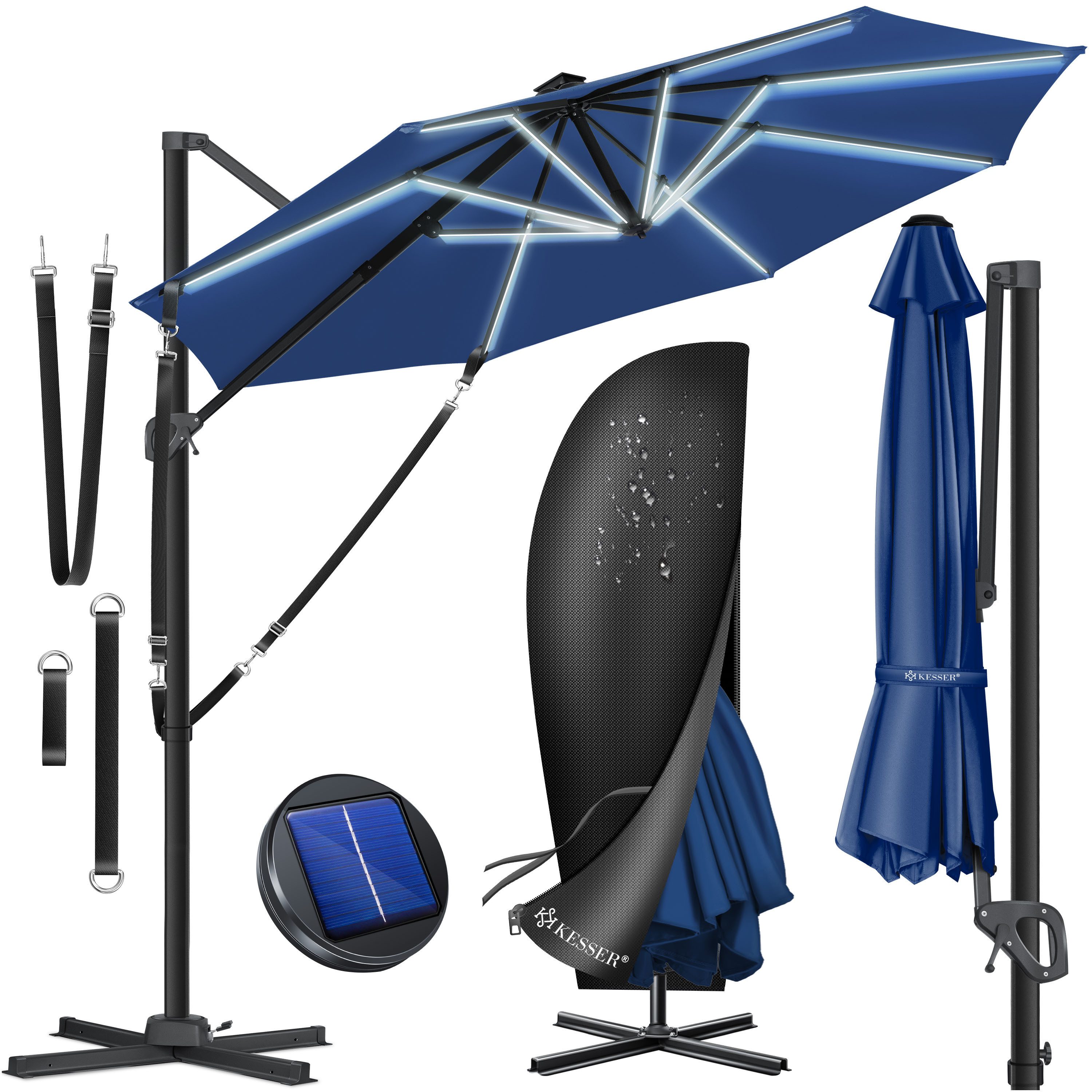 KESSER Ampelschirm, Sonnenschirm SUN Rund XL Ø330 cm 360° Drehbar inkl. Abdeckung