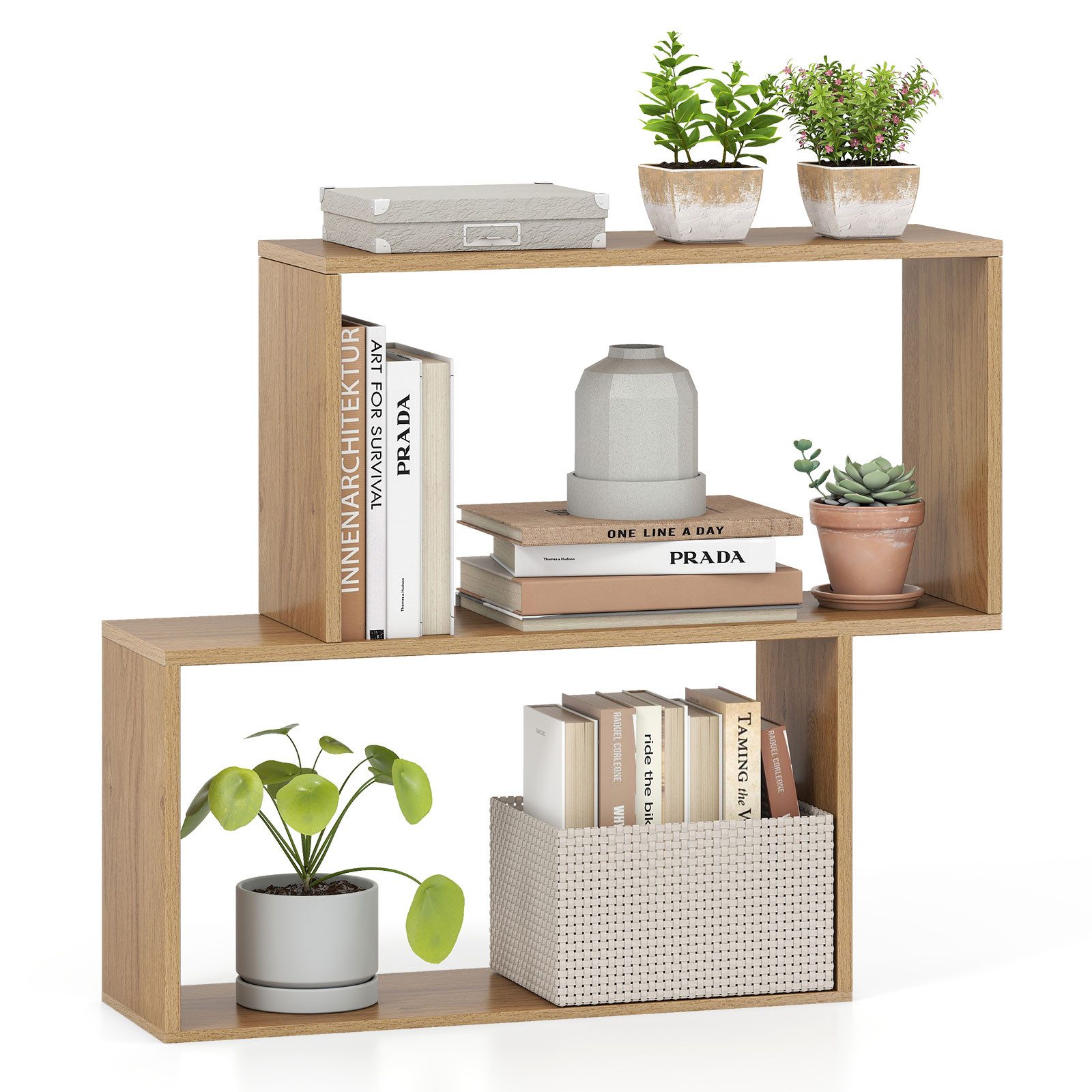 COSTWAY Bücherregal, 3-stöckig, Würfelregal Holz, geometrisch, Weiß