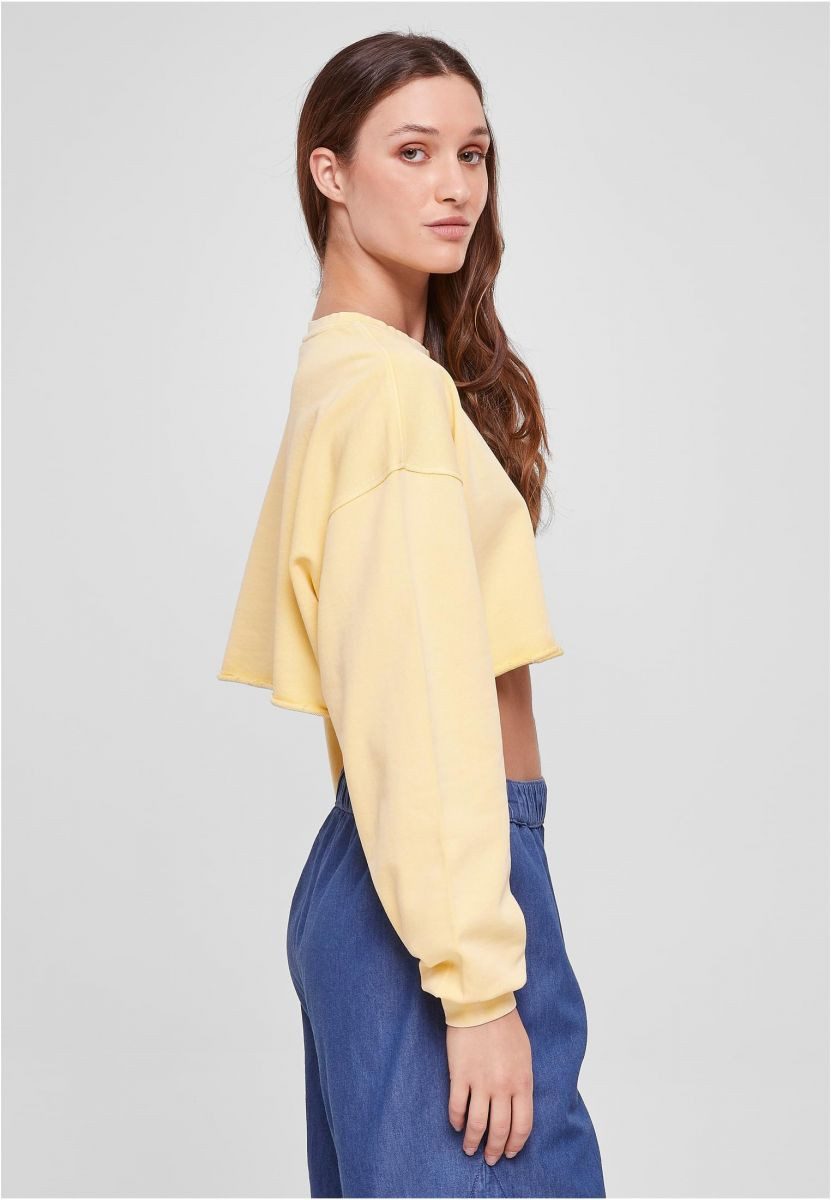 URBAN CLASSICS Sweatshirt Ladies Cropped Flower Embroidery Terry Crewneck