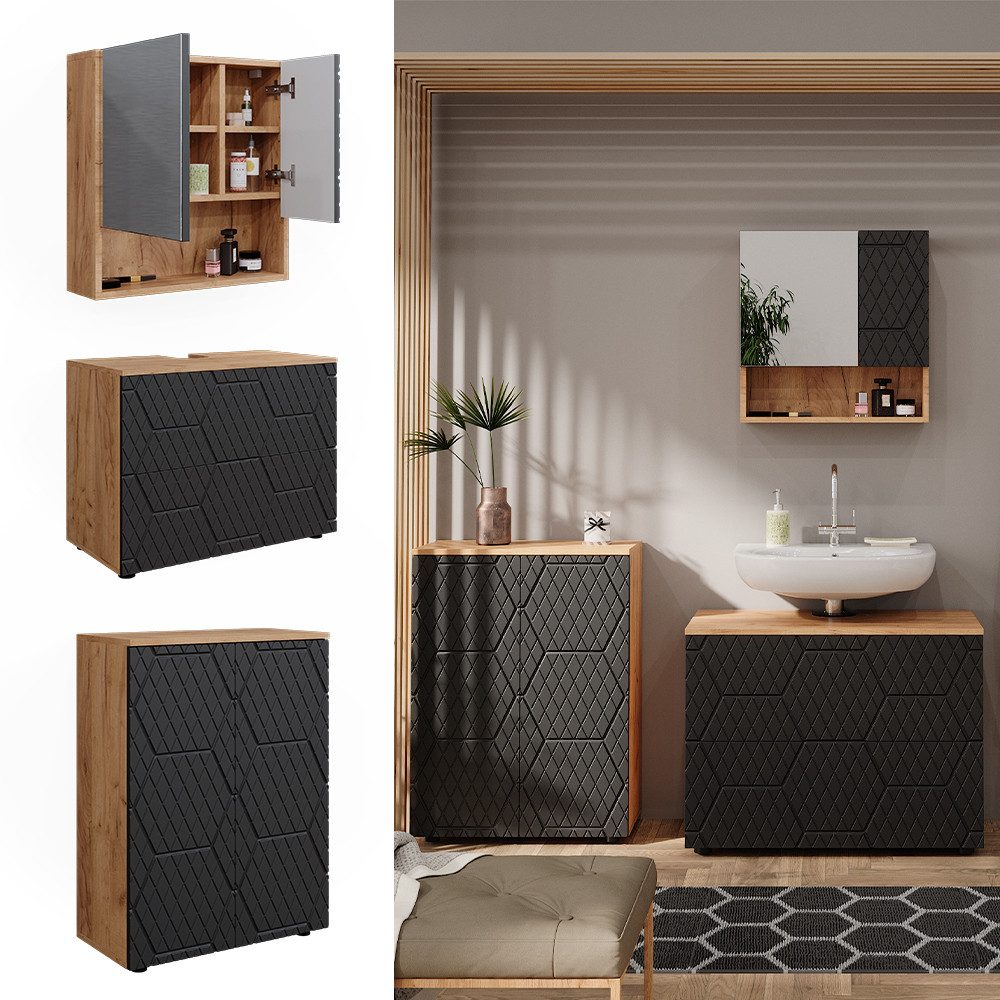 Vicco Badmöbel-Set Irma, Goldkraft Eiche/Anthrazit, 3 günstig online kaufen
