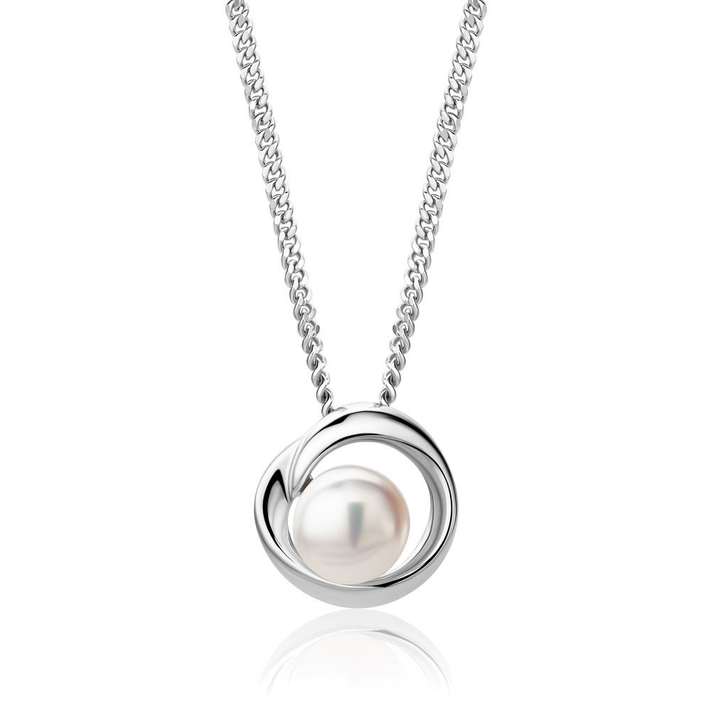 Miore Kette mit Anhänger MSAE039N für Damen aus 925 Sterling Silber - Perlen Anhänger 14 x 14mm (inkl. Schmuckbox), weiße Süßwasserzuchtperle ca. 8 mm
