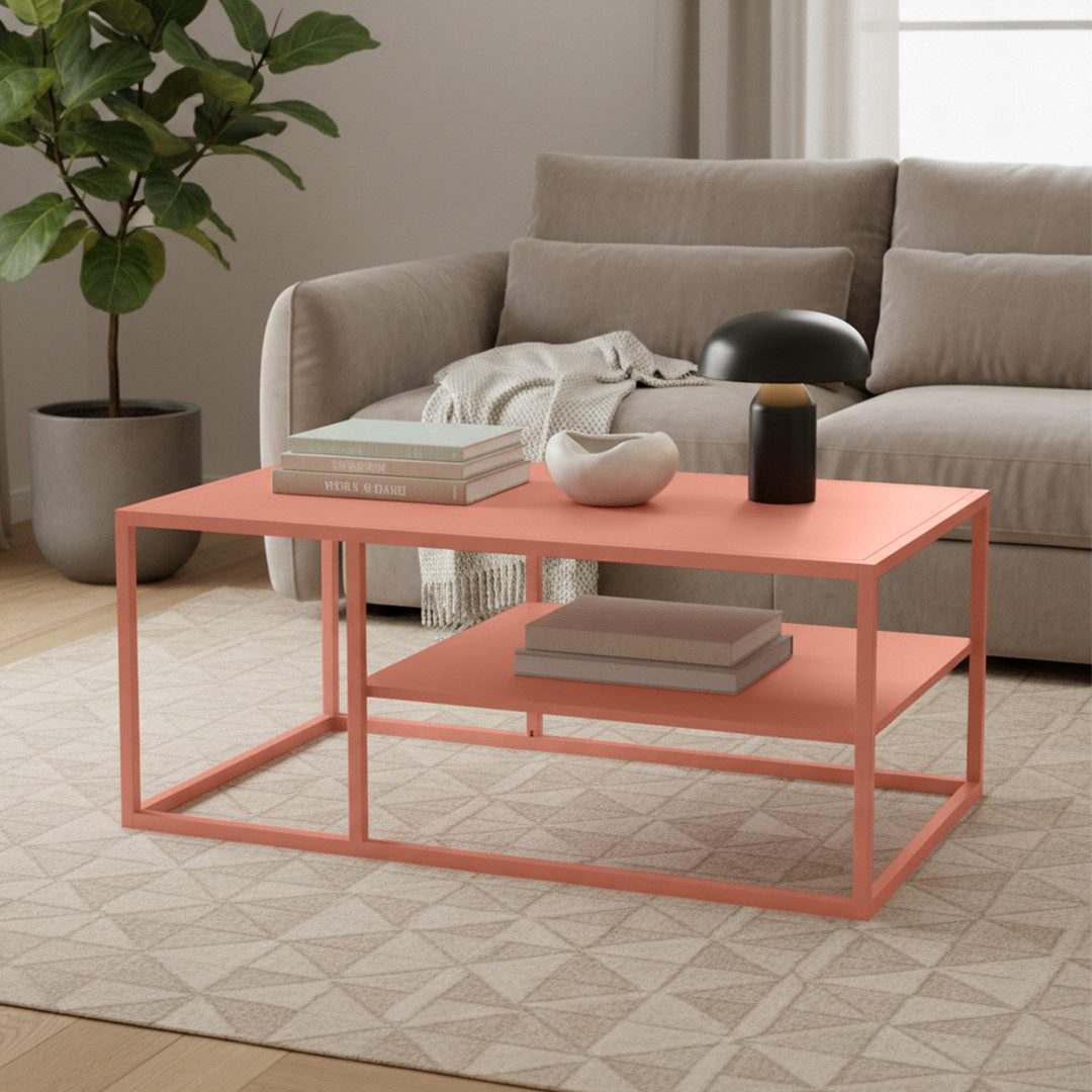 skølm Couchtisch Skadi aus Metall mit 2 Ablagen (Terrakotta), Wohnzimmertis günstig online kaufen