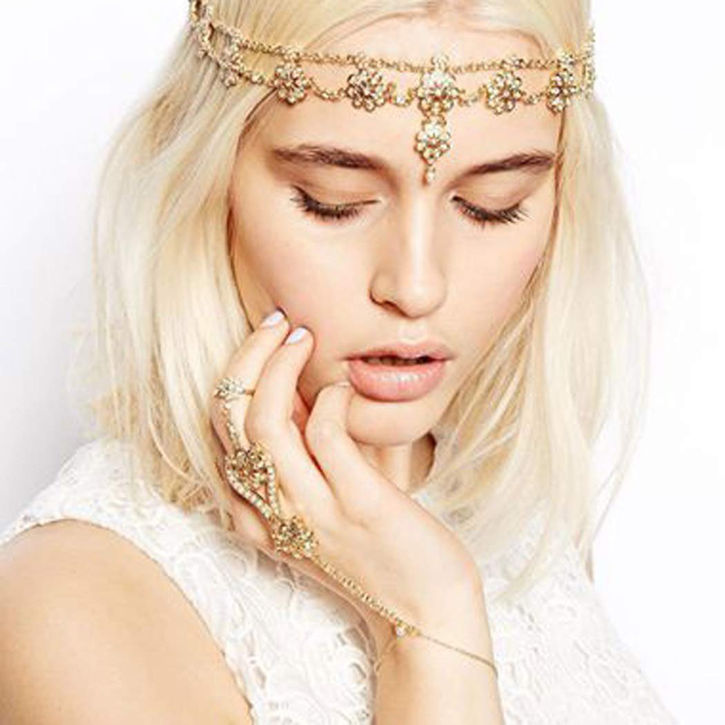 BEARSU Haarband »Boho Blumen-Kopfkette, goldenes Perlen-Stirnband,  Perlenhaarschmuck für Frauen und Mädchen«, 1-tlg.
