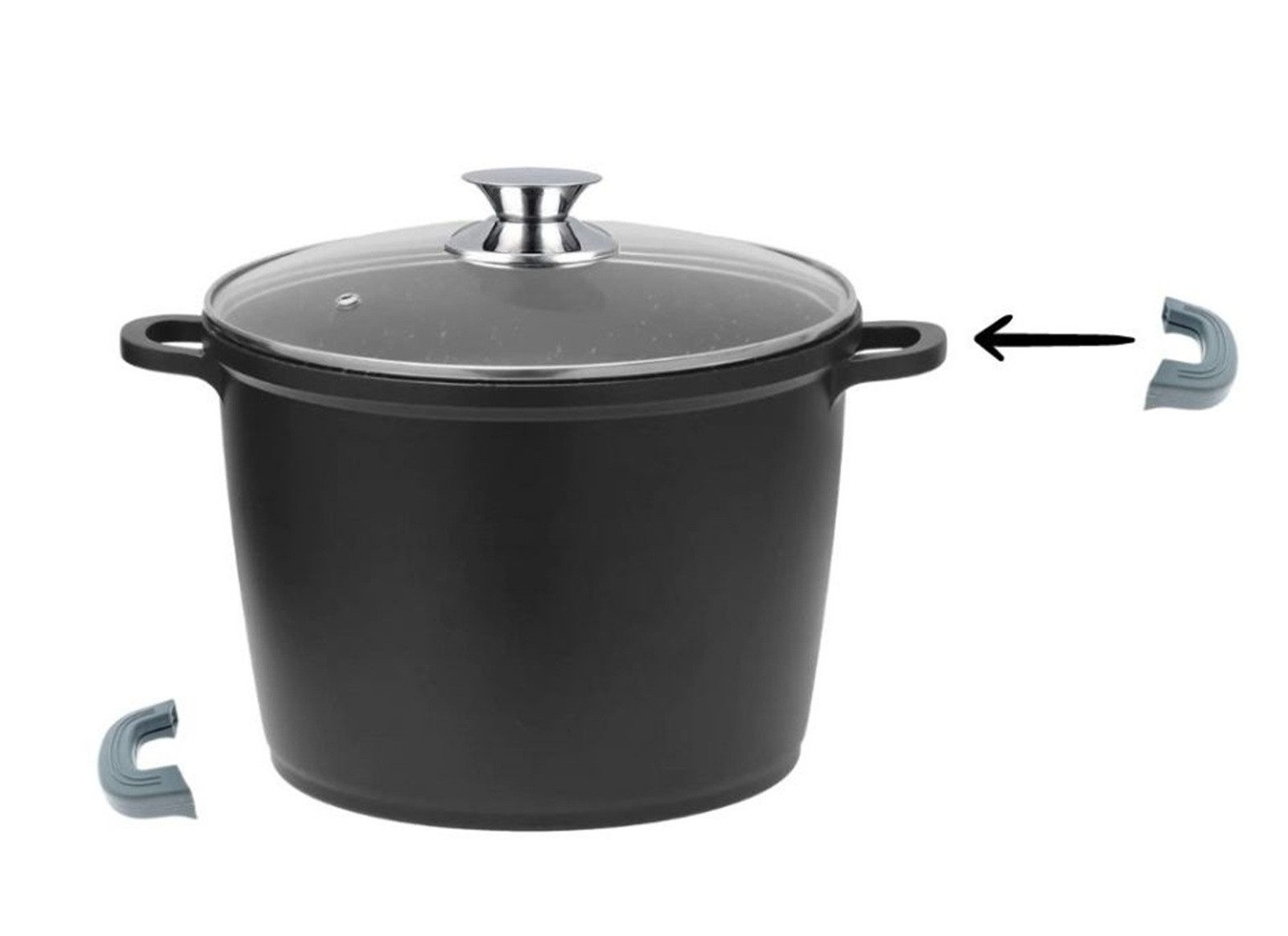 Cheffinger Kochtopf mit Glasdeckel & Silikongriffe, ø32 cm - 15 L - Antihaft, Aluminiumguss (1-tlg), Induktionsgeeignet, mit Glasdeckel