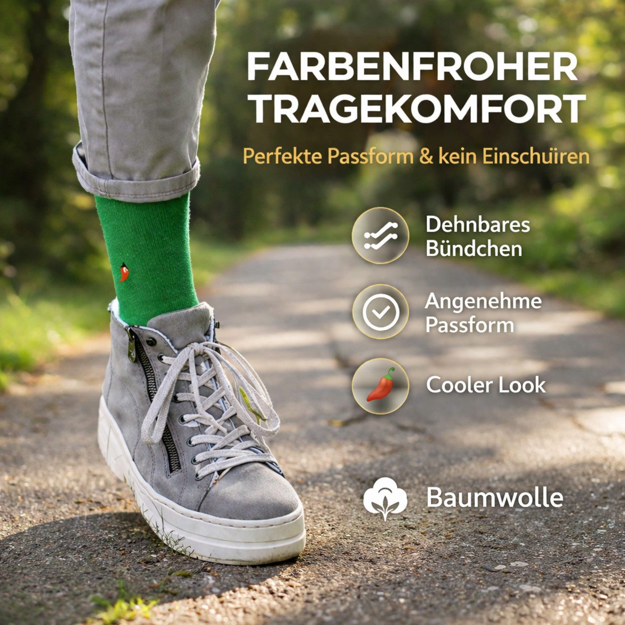 Chili Lifestyle Freizeitsocken LIMITED EDITION Rainbow Bunte Socken - Eyecatcher Farben aus Baumwolle (Multipack, 12-Paar, 6 Farben - Baumwollsocken) Weichbund  – Bild 3 von 5