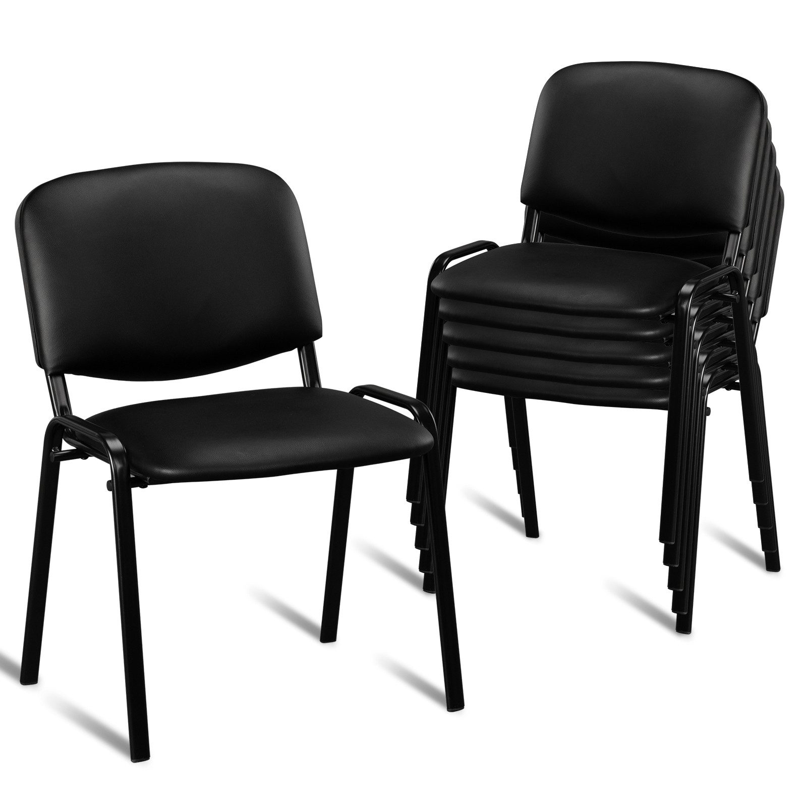 VINGLI Besucherstuhl 5er/10er-Set, Stapelbar, Armlos, 150 kg Belastbarkeit, Stapelstuhl (5 St), PU-Leder & Stahlrahmen, Bürostühle für Empfang & Wartezimmer, Schwarz