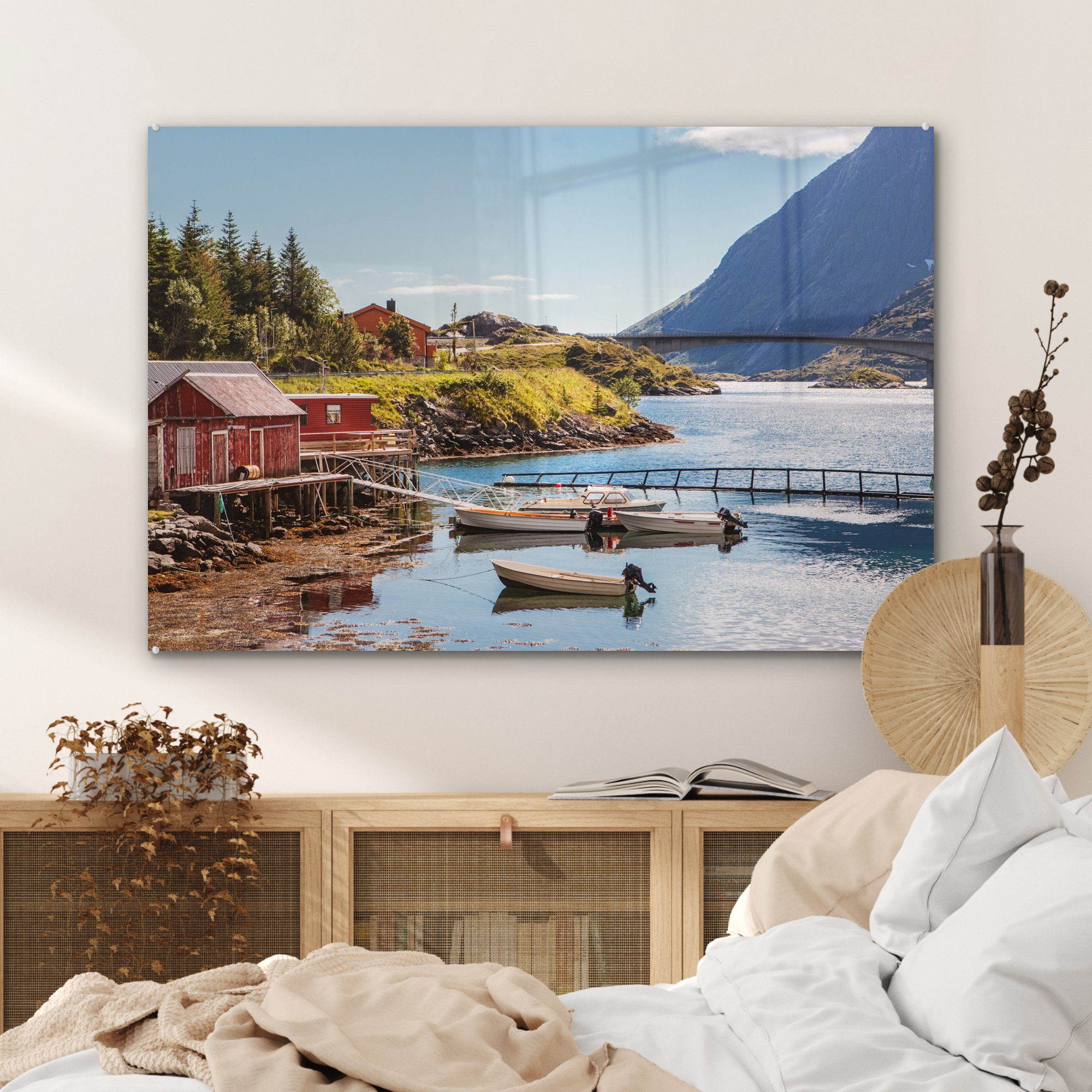 MuchoWow Acrylglasbild Acrylglasbilder & (1 Fluss Schlafzimmer an Wohnzimmer fließt St), vorbei, Bergen