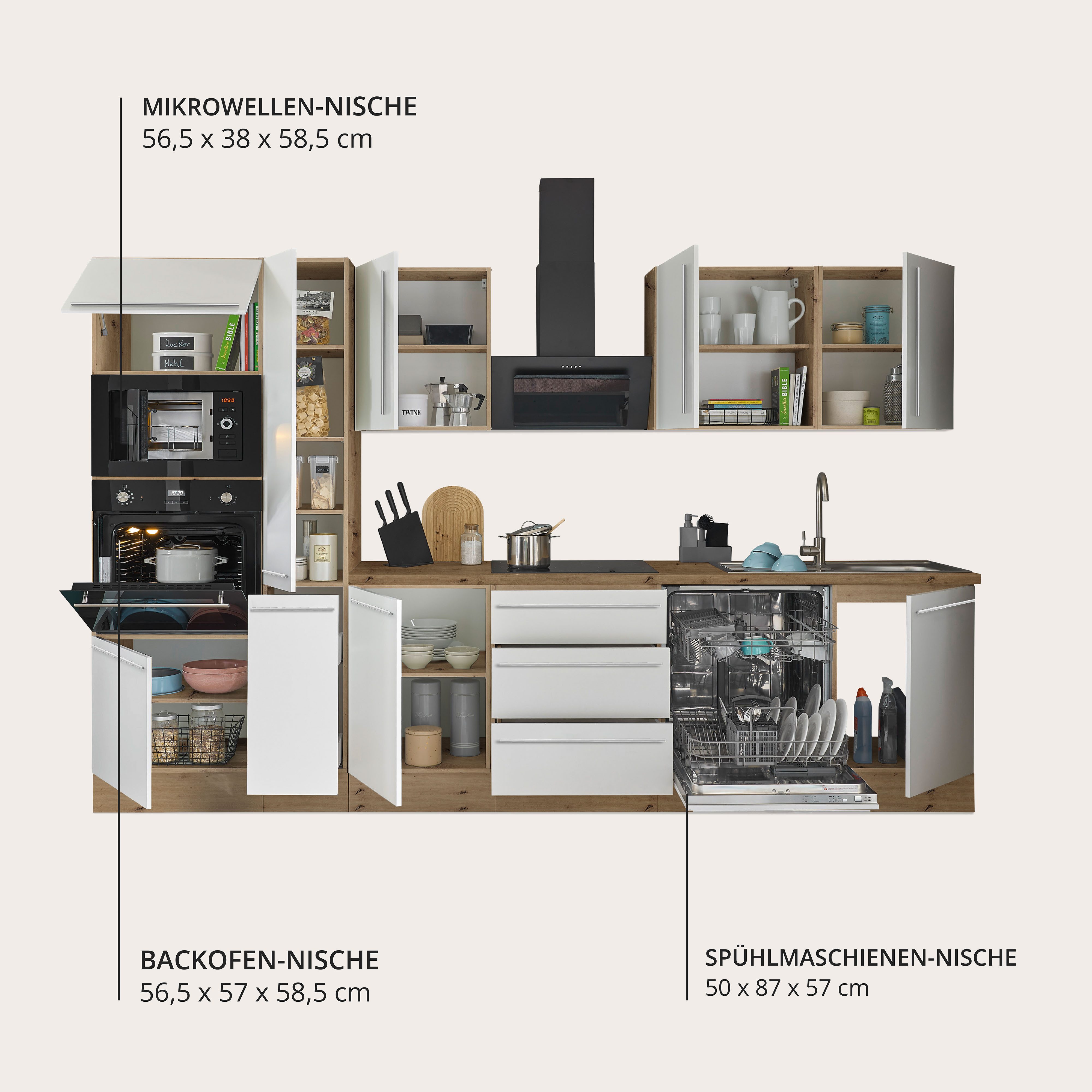 KOCHSTATION Küchenzeile Florida, Breite 310 cm, wahlweise mit E-Geräten,Softclose für Türen/Schubkästen