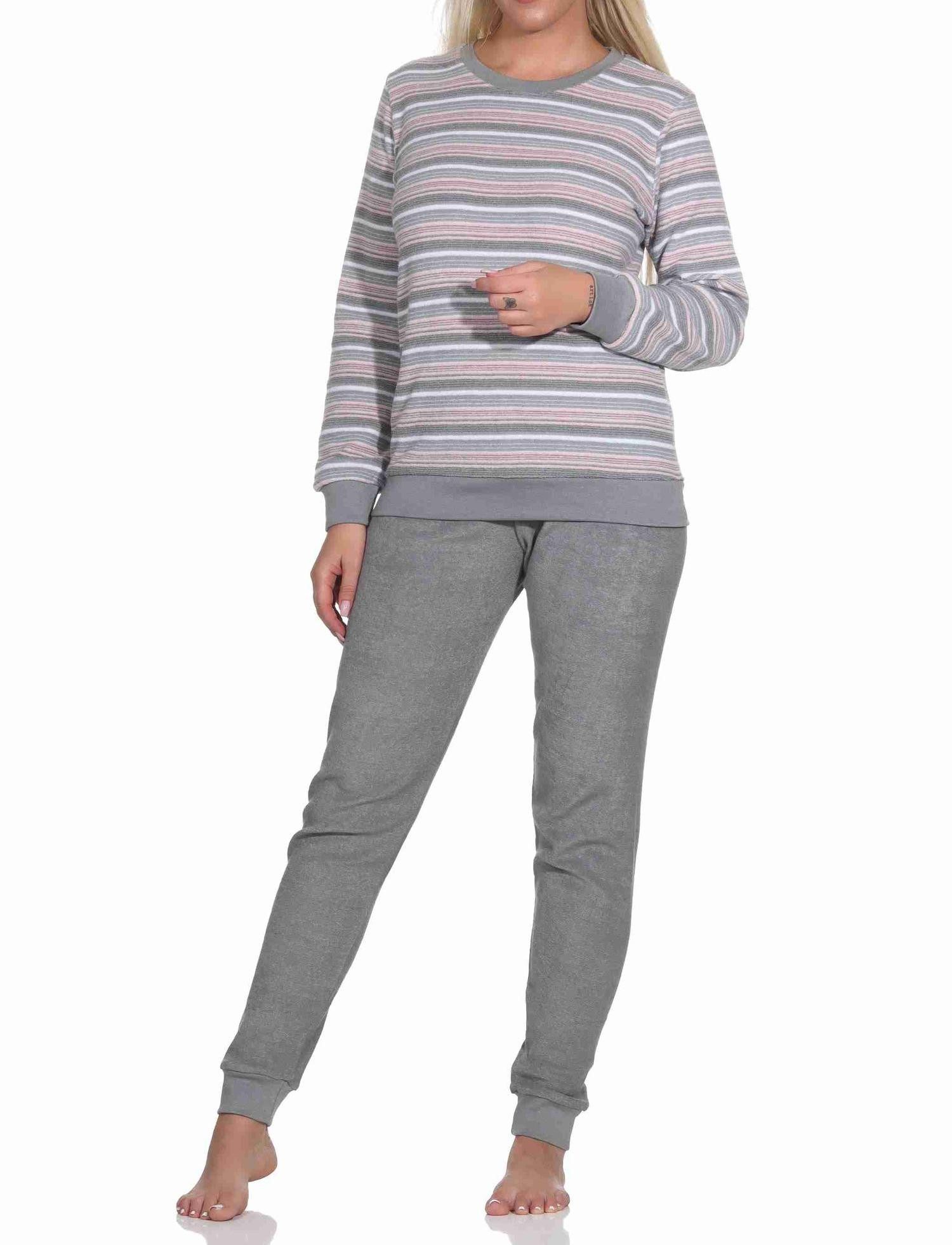 Normann Pyjama Wunderschöner Damen Frottee Schlafanzug langarm Pyjama mit Bündchen – Bild 4 von 5