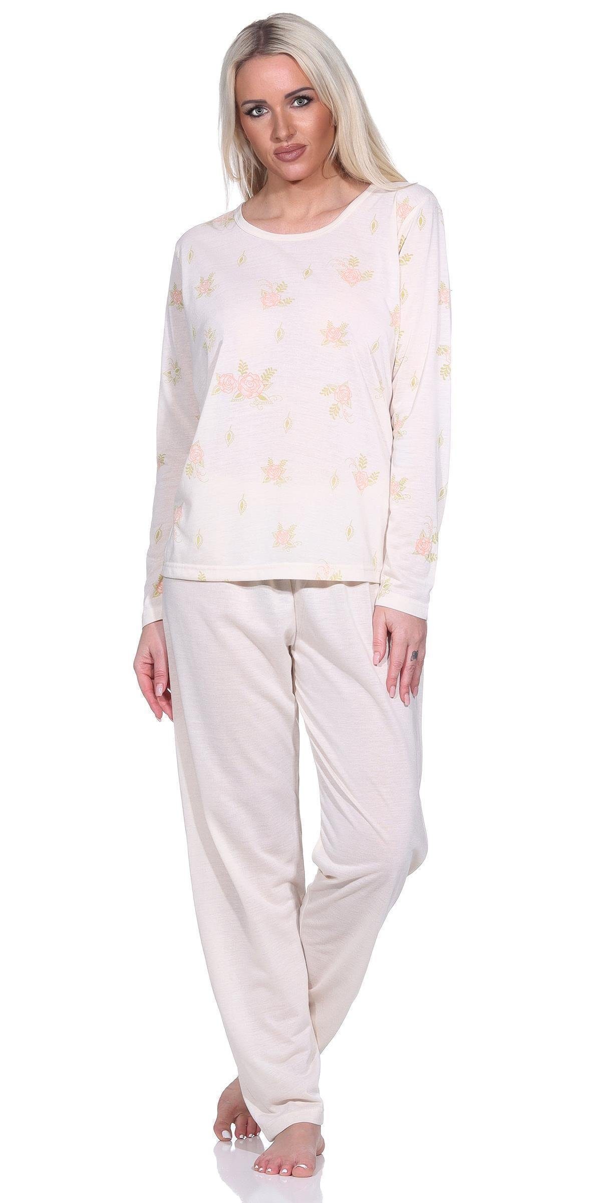 EloModa Pyjama Damen Pyjama lang zweiteiliger Schlafanzug Blumen-Muster; M L XL 2XL (2 tlg)