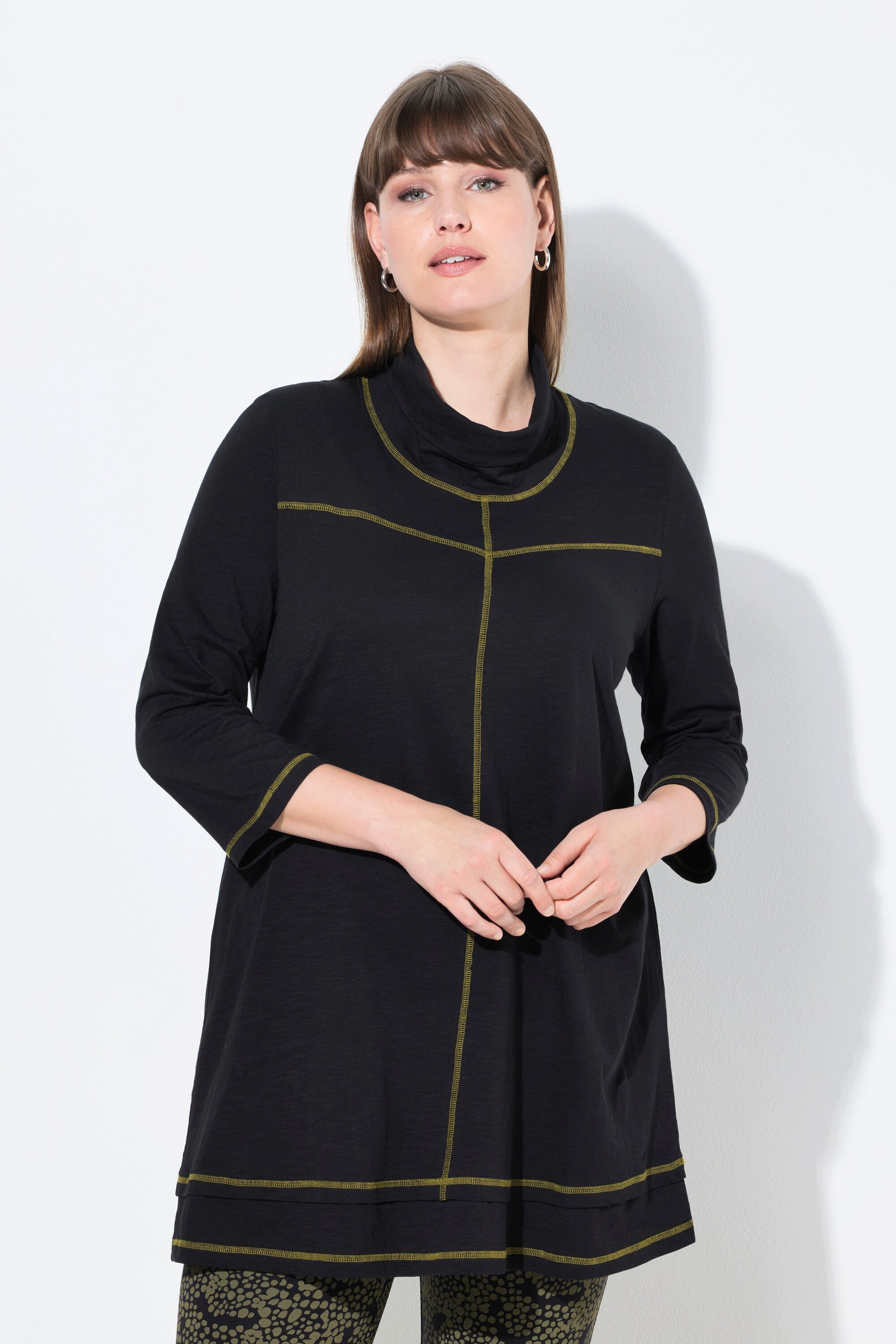 Ulla Popken Longshirt T-Shirt Lagenoptik Stehkragen günstig online kaufen