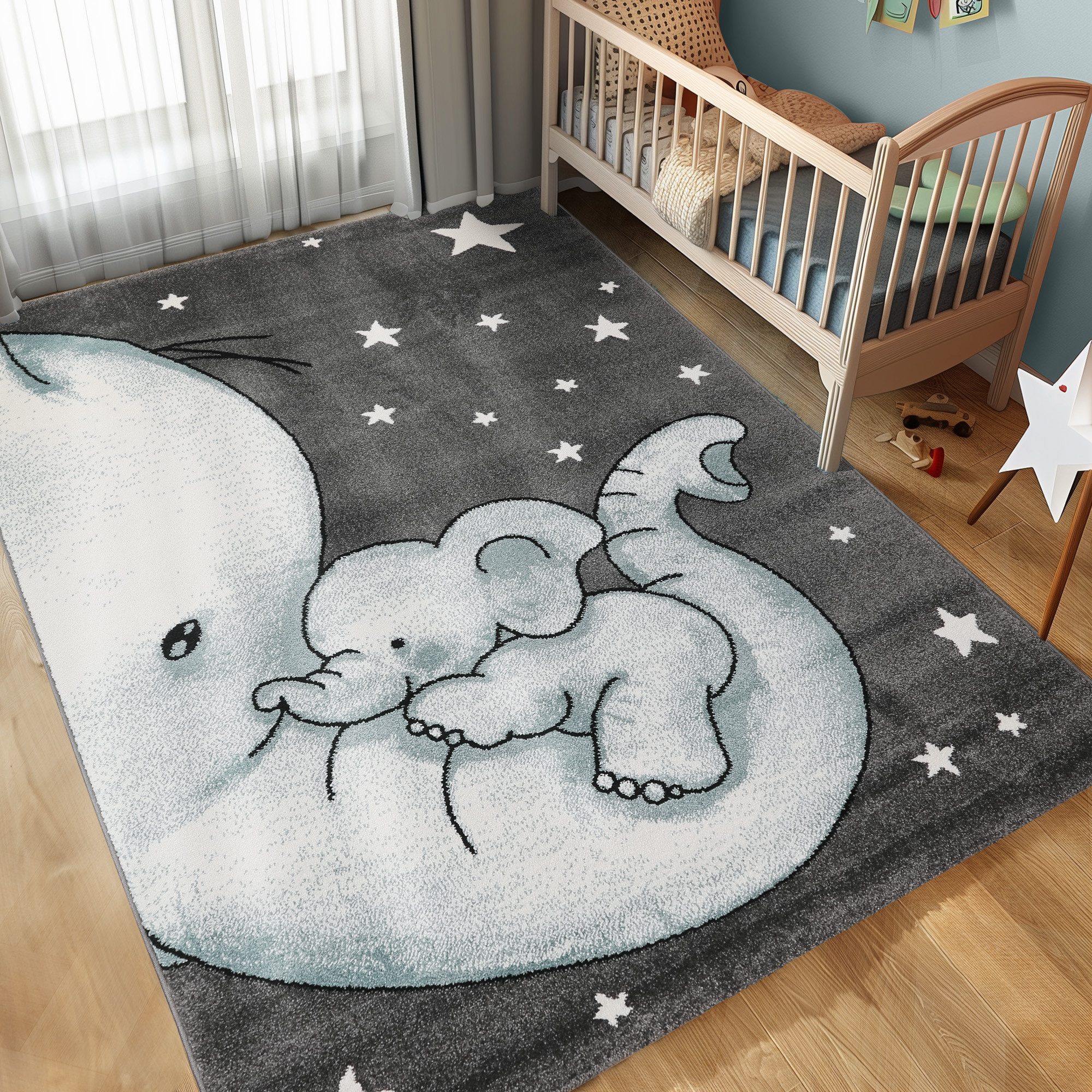 Carpettex Kinderteppich Elefant-Design, Rund, Höhe: 11 mm, Kinderteppich Elefant-Design Baby Teppich Kinderzimmer Pflegeleicht