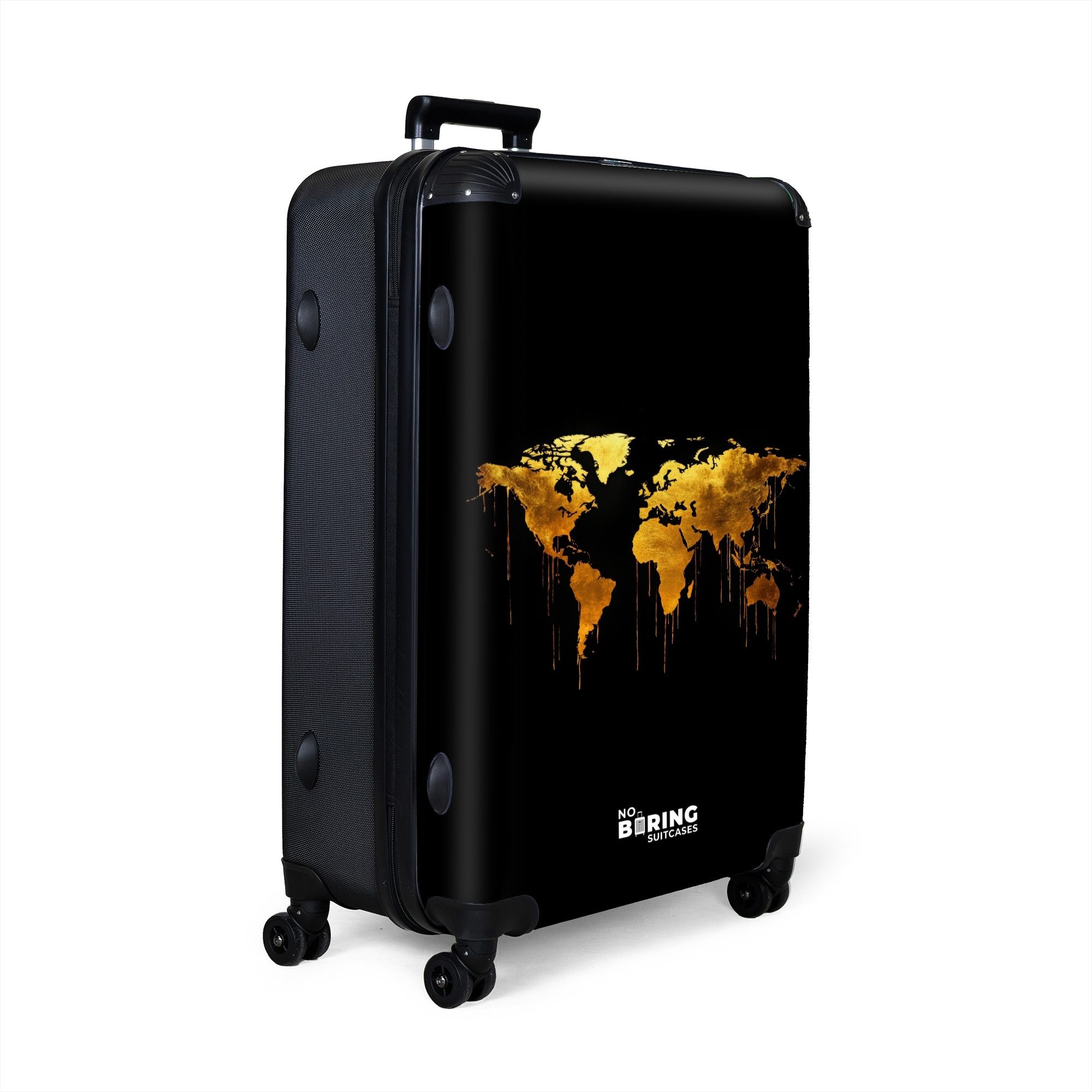 NoBoringSuitcases.com© Hartschalen-Trolley Weltkarte - Gold - günstig online kaufen