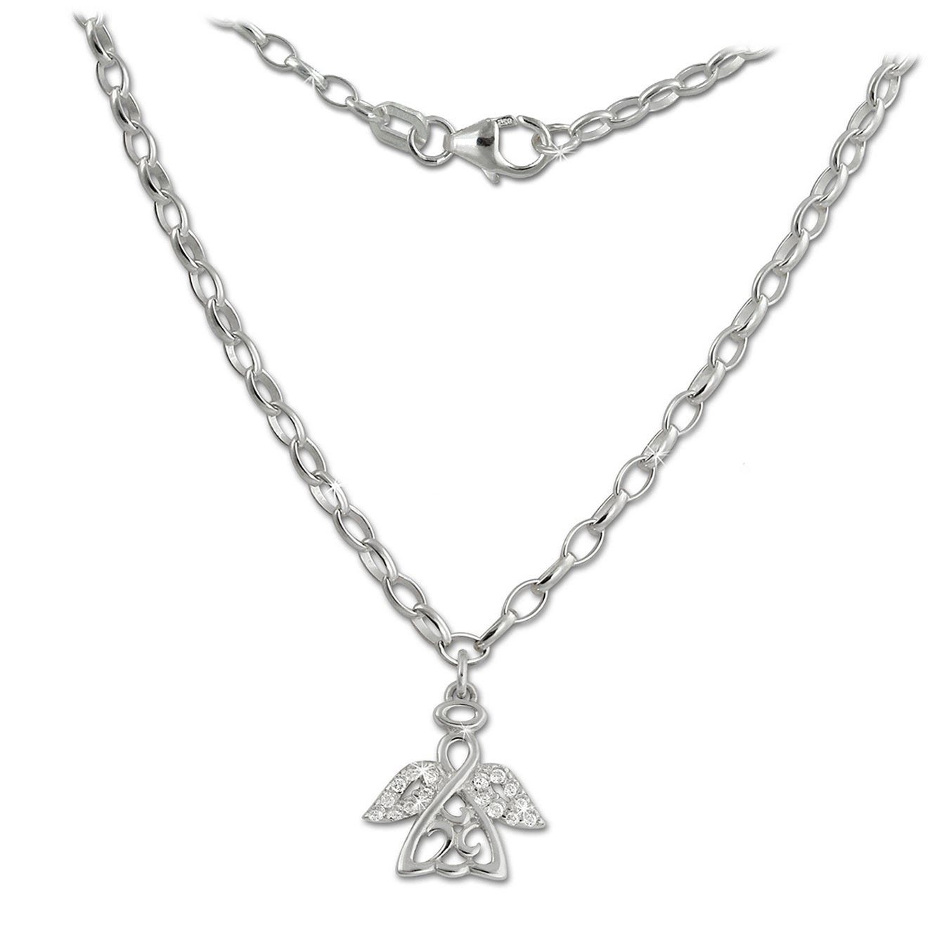 Teenie-Weenie Kette mit Anhänger Teenie-Weenie Engel Halskette 925 Silber (Halskette), Kinder Halskette (Engel) ca. 38cm, 925 Sterling Silber, Farbe: silber