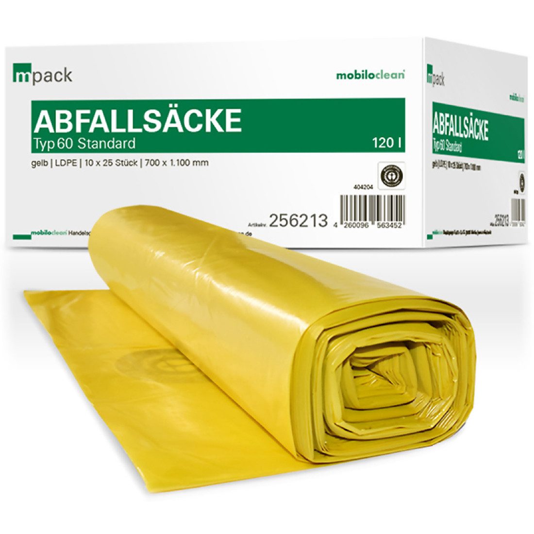 Mobiloclean Müllsack mpack Abfallsäcke 120 Liter T60 (36my) gelb