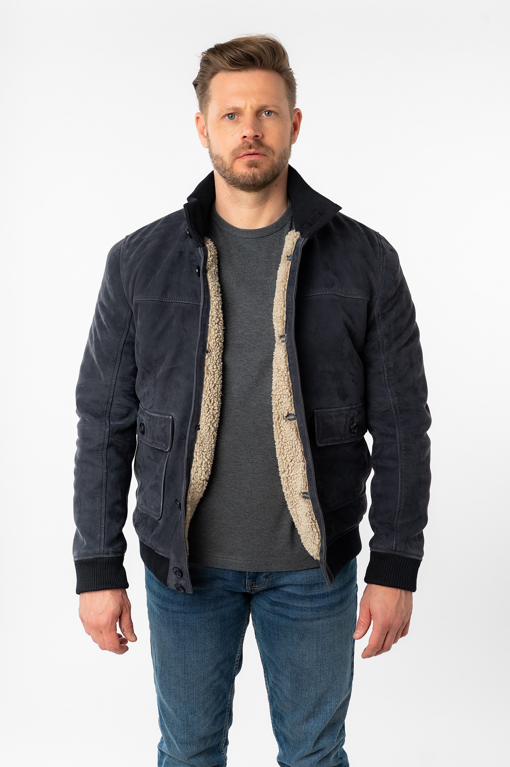 Mauritius Lederjacke MMThalor mit geripptem Stehkragen günstig online kaufen