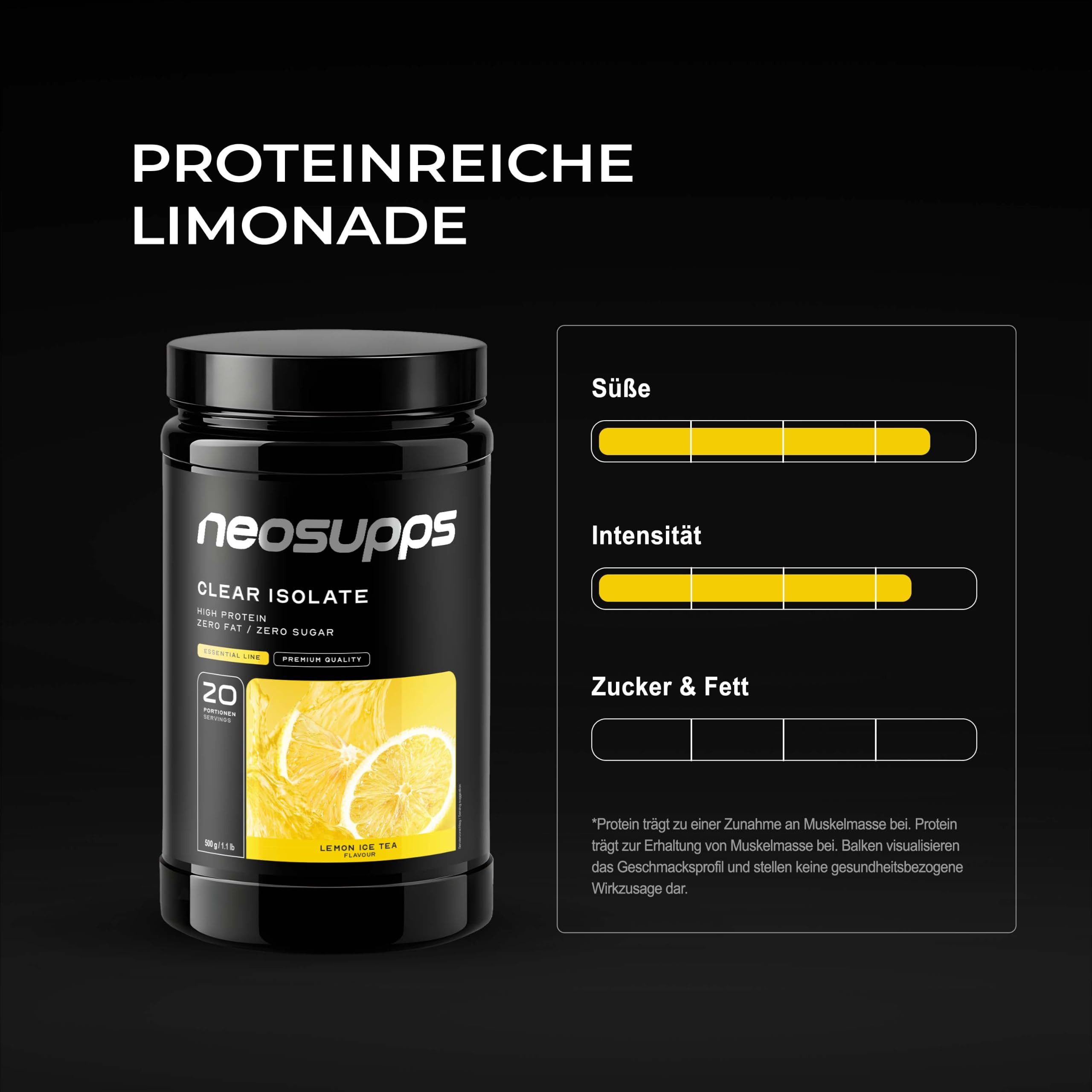 Neosupps Clear Whey Isolat Protein Pulver 500g, Lemon Ice Tea Geschmack Pulver, 500 g, Made in Germany, Hochwertiger Molkenprotein Isolat