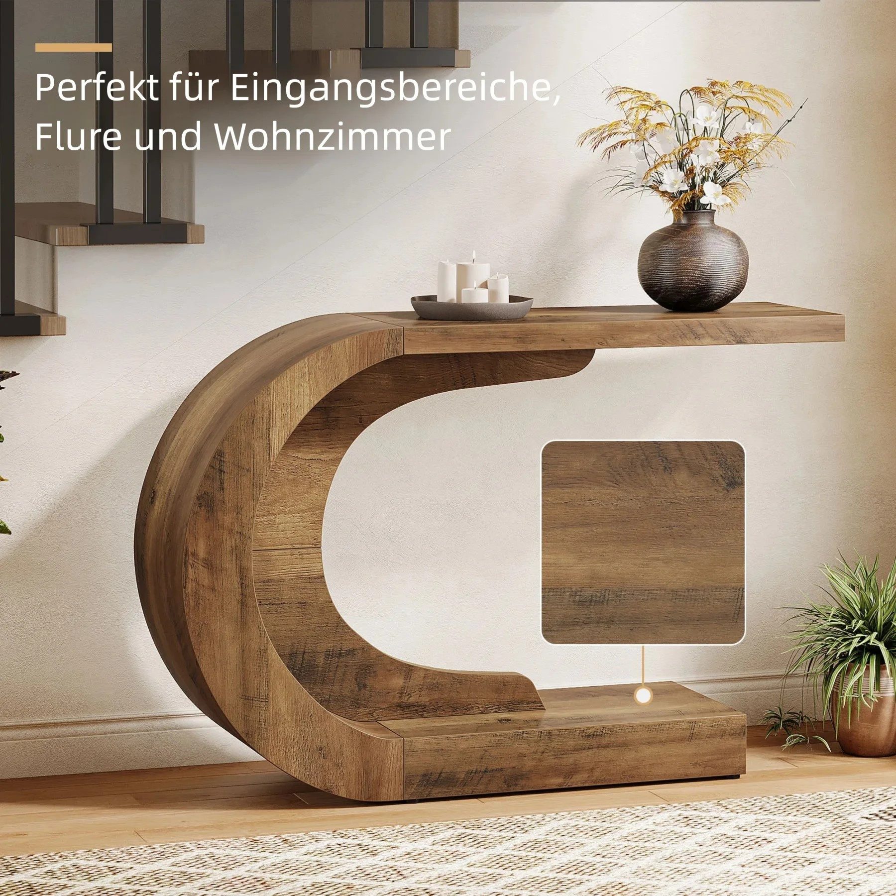 Tribesigns Konsolentisch Holz C-förmiger Flurtisch, 110 x 35cm Beistelltisch, Sofatisch – Bild 4 von 5