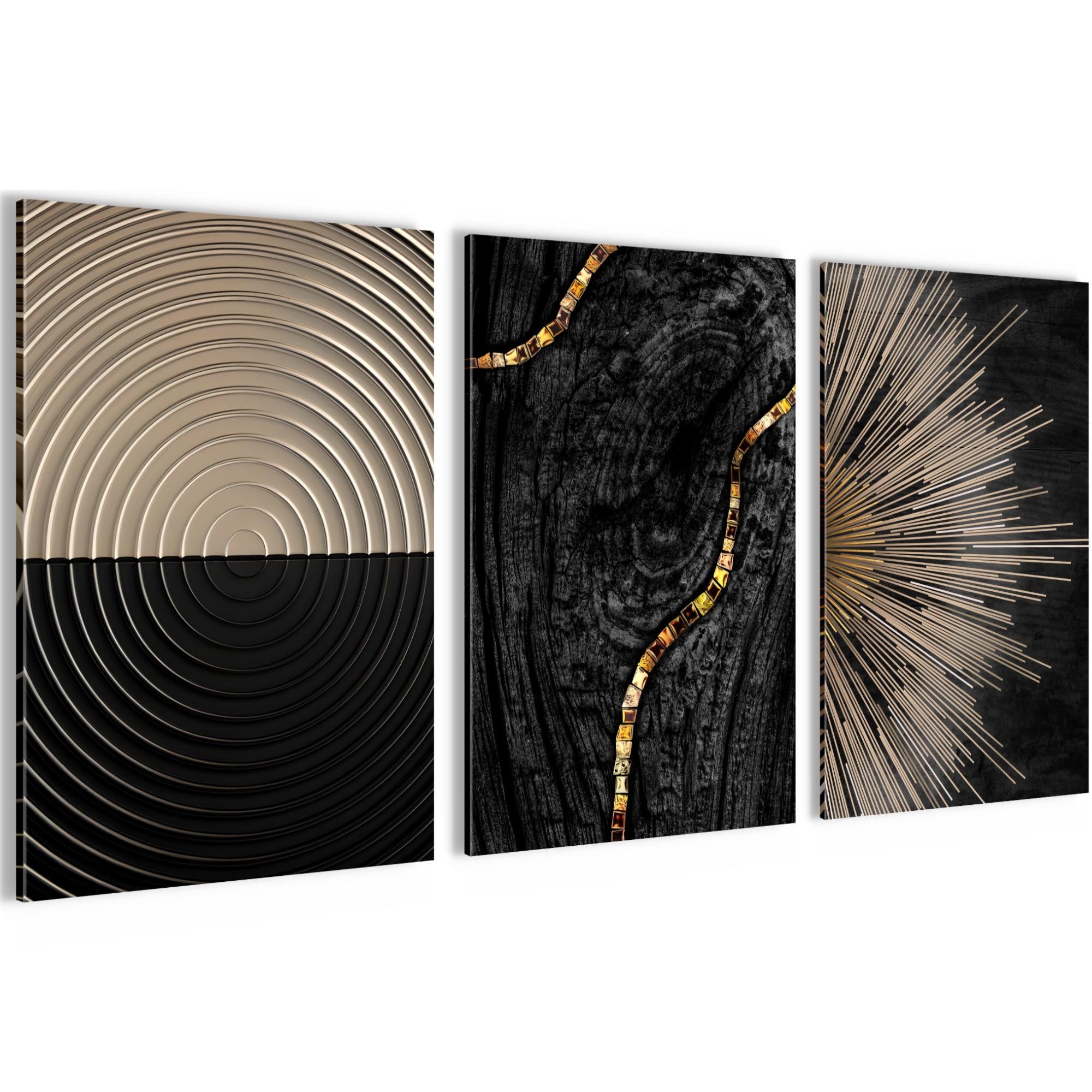 Novart Wandbild Abstrakte Kunst Formen Wohnzimmer Schwarz Gold, Schwarz Gold